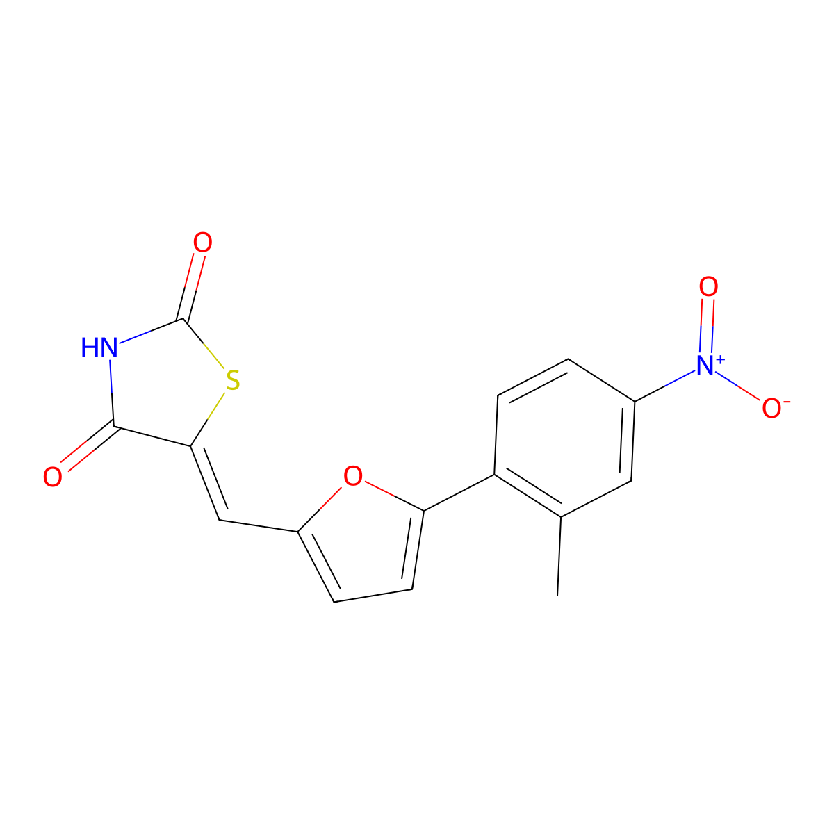 5-((5-(2-Methyl-4-nitrophenyl)furan-2-yl)methylene)thiazolidine-2,4-dione molecular structure, CAS 329001-85-6