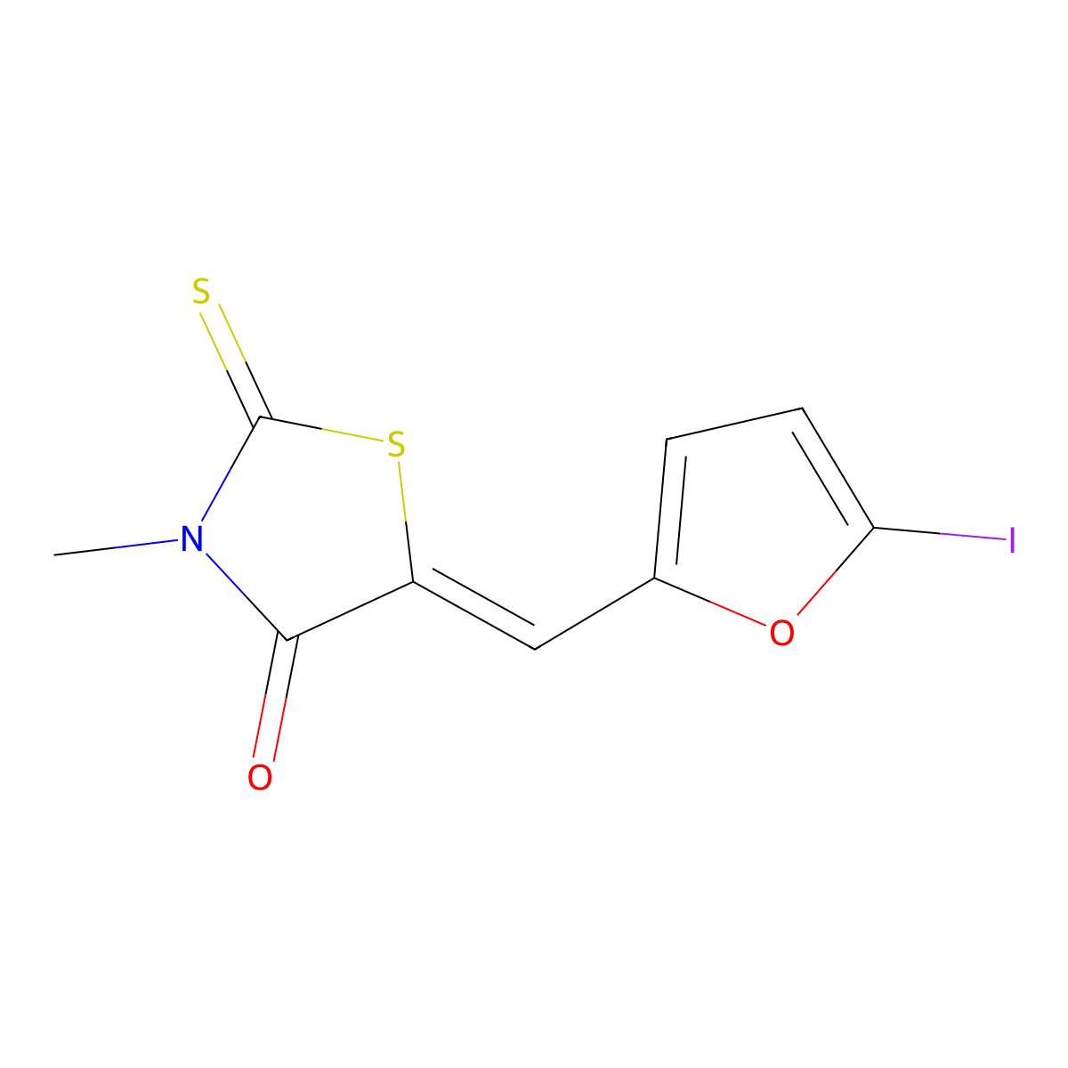 (5Z)-5-[(5-iodo-2-furyl)methylene]-3-methyl-2-thioxo-1,3-thiazolidin-4-one molecular structure, CAS 329002-53-1