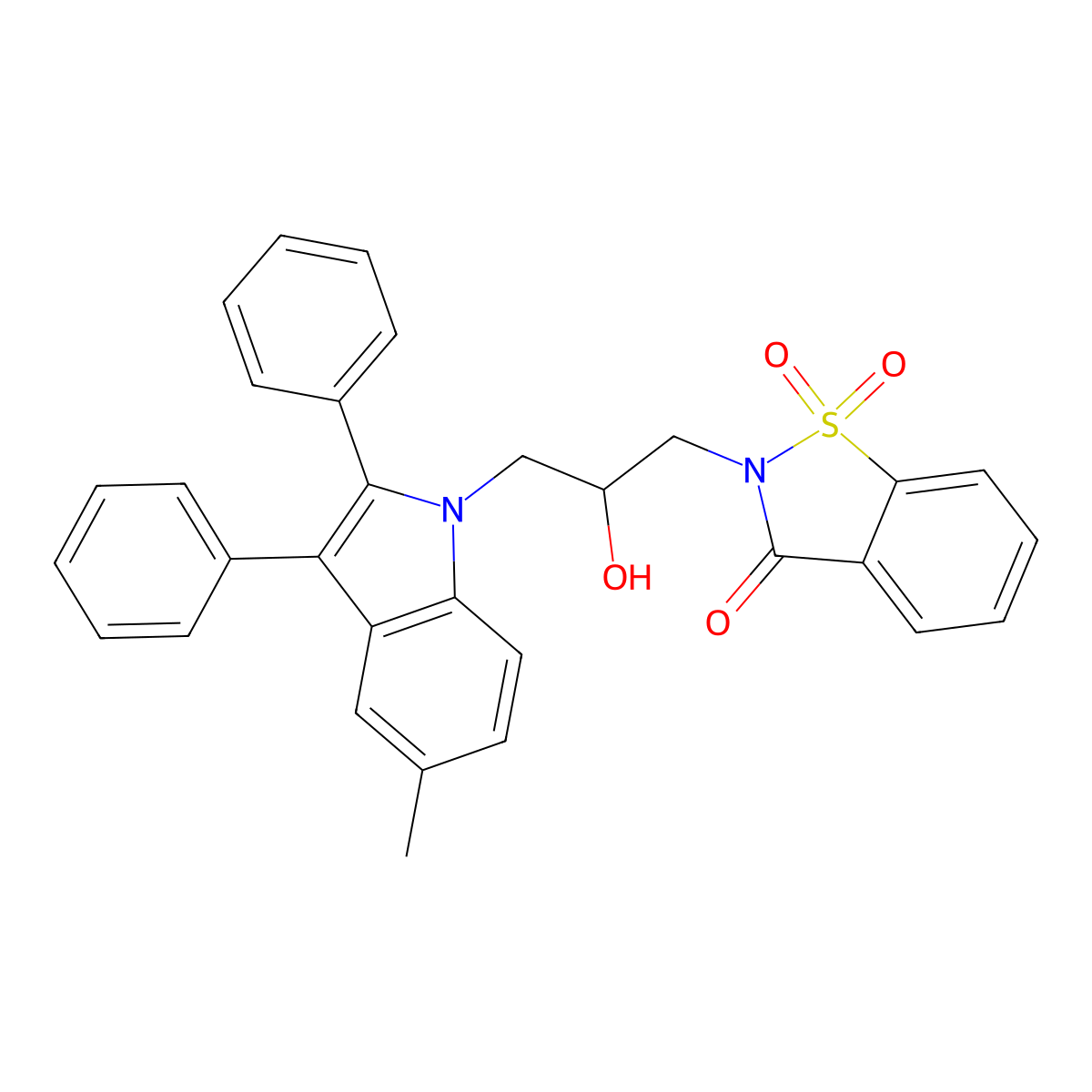 2-[2-Hydroxy-3-(5-methyl-2,3-diphenyl-indol-1-yl)-propyl]-1,1-dioxo-1,2-dihydro-1lambda*6*-benzo[d]isothiazol-3-one molecular structure, CAS 329003-15-8