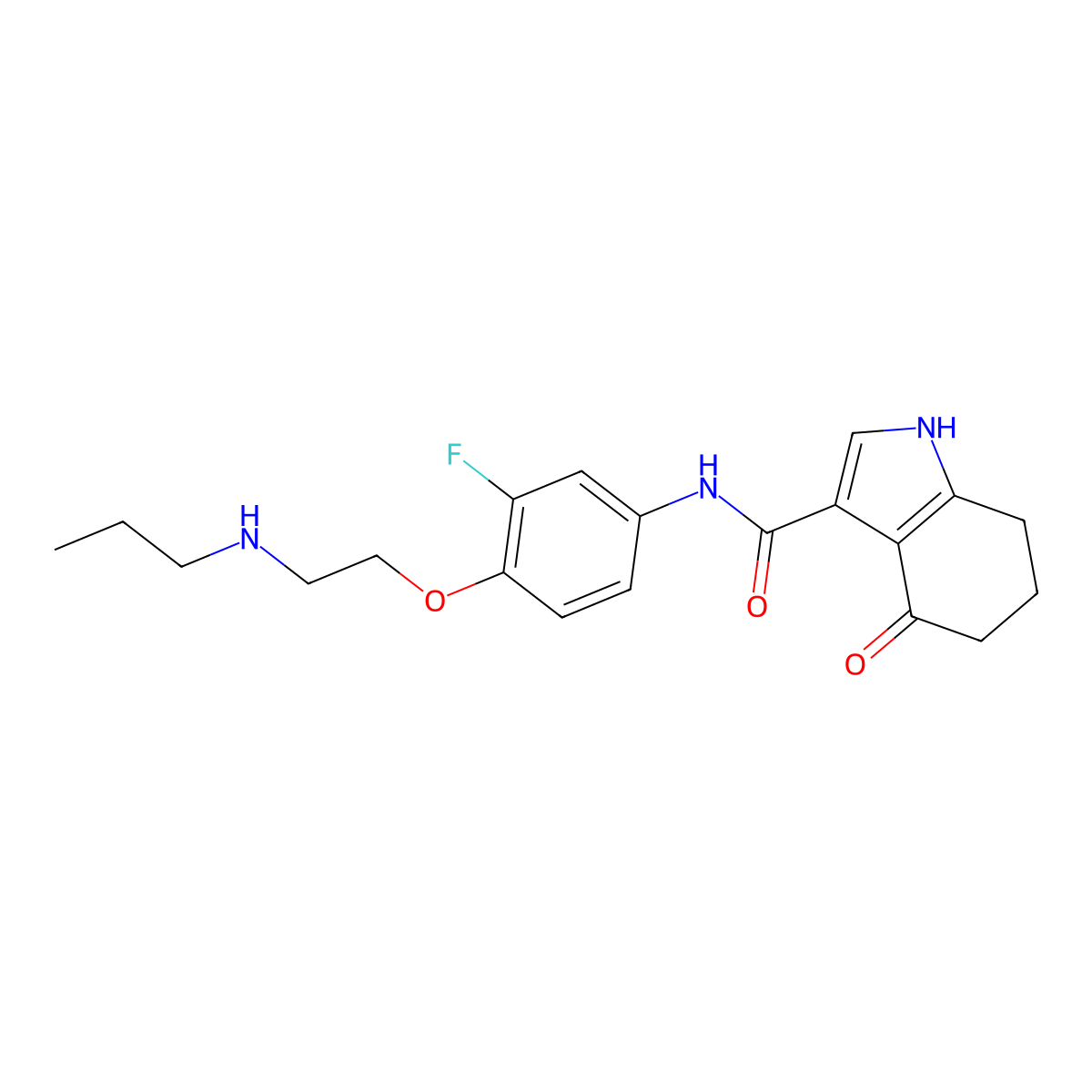 N-(3-fluoro-4-(2-(propylamino)ethoxy)phenyl)-4,5,6,7-tetrahydro-4-oxo-1H-indole-3-carboxamide molecular structure, CAS 329016-45-7