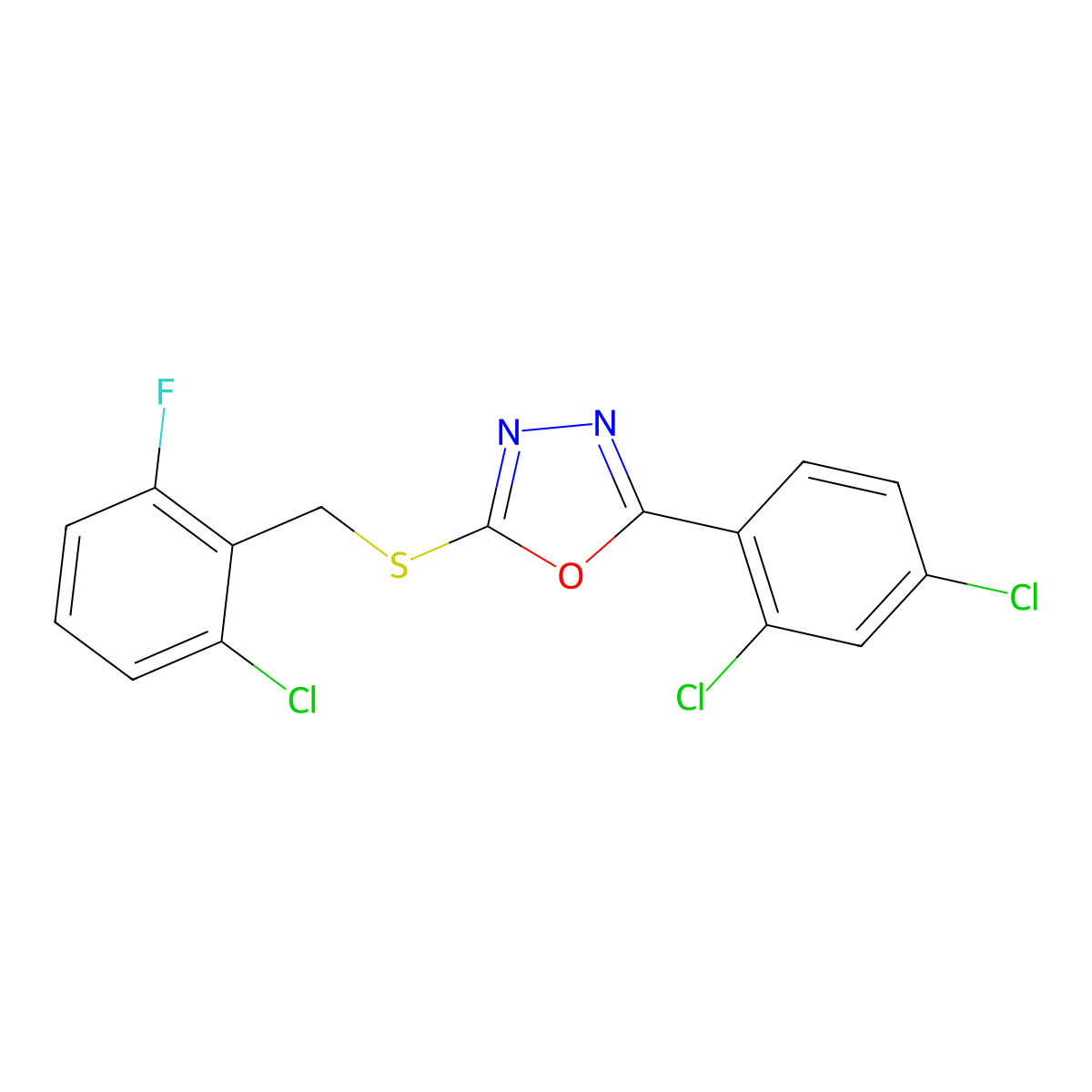 2-[(2-Chloro-6-fluorophenyl)methylsulfanyl]-5-(2,4-dichlorophenyl)-1,3,4-oxadiazole molecular structure, CAS 329023-85-0