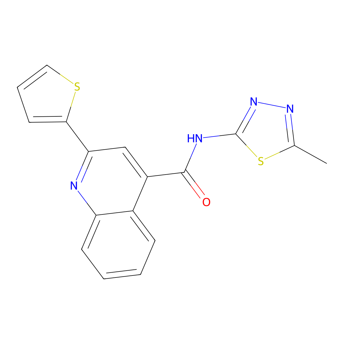 N-(5-methyl-1,3,4-thiadiazol-2-yl)-2-thiophen-2-ylquinoline-4-carboxamide molecular structure, CAS 329042-88-8