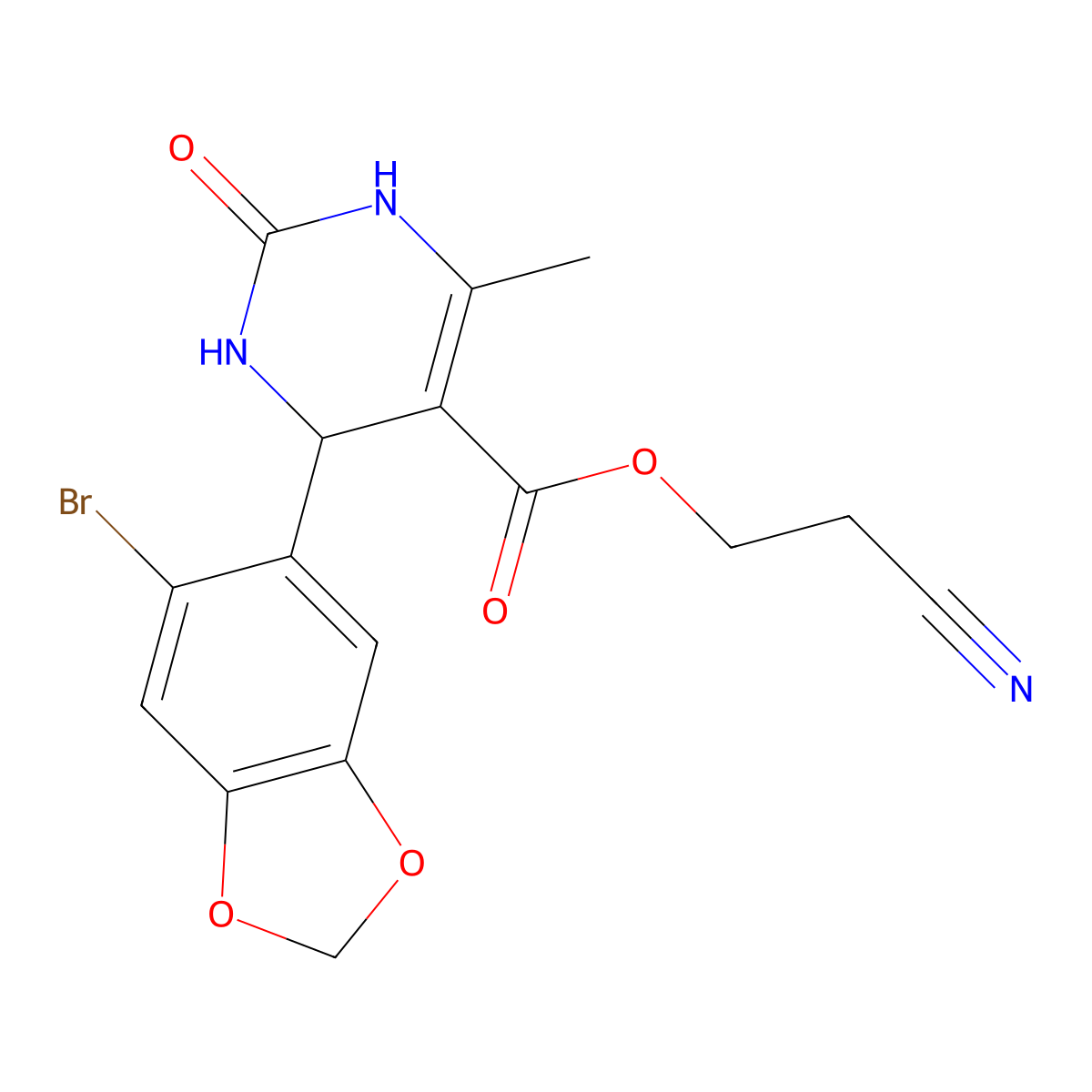 2-cyanoethyl 4-(6-bromo-1,3-benzodioxol-5-yl)-6-methyl-2-oxo-3,4-dihydro-1H-pyrimidine-5-carboxylate molecular structure, CAS 329048-28-4