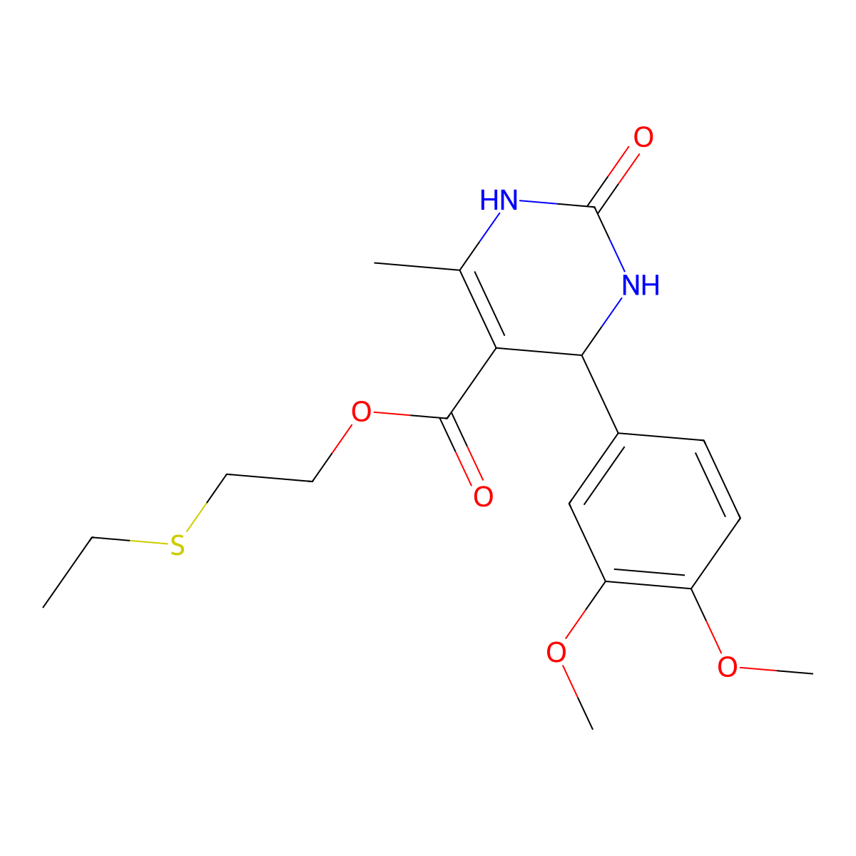2-ethylsulfanylethyl 4-(3,4-dimethoxyphenyl)-6-methyl-2-oxo-3,4-dihydro-1H-pyrimidine-5-carboxylate molecular structure, CAS 329048-33-1