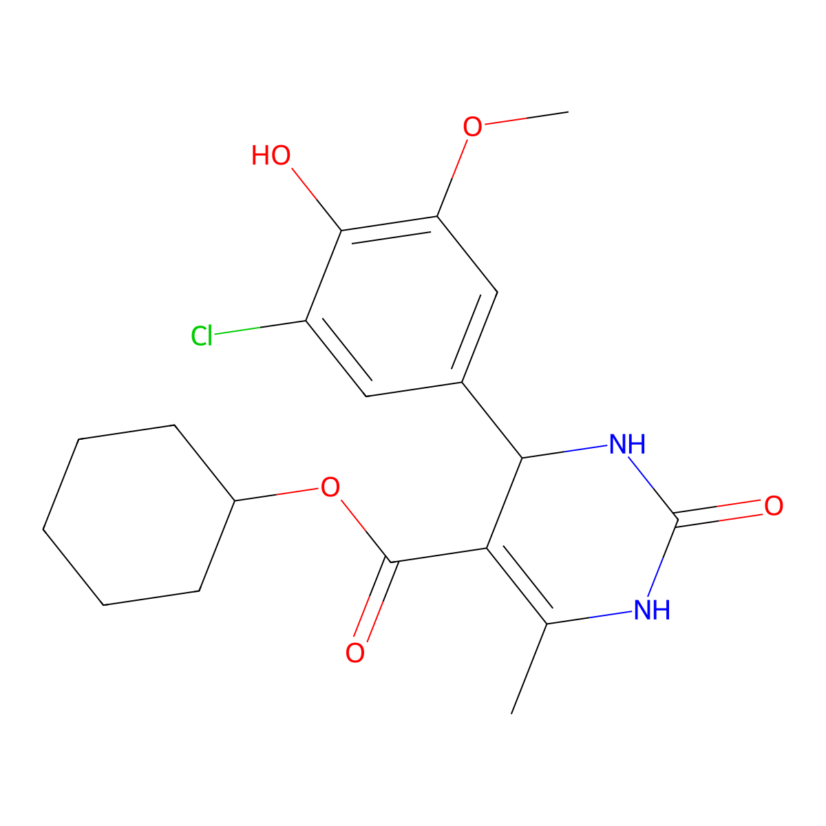 Cyclohexyl 4-(3-chloro-4-hydroxy-5-methoxyphenyl)-6-methyl-2-oxo-1,2,3,4-tetrahydropyrimidine-5-carboxylate molecular structure, CAS 329048-92-2