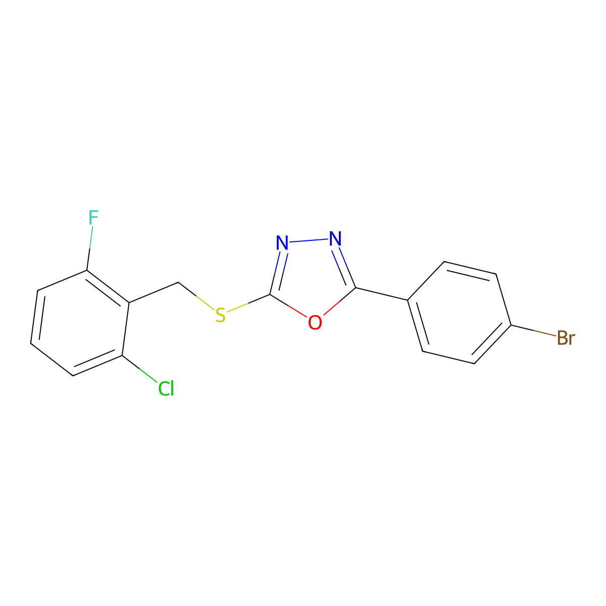 2-(4-Bromophenyl)-5-[(2-chloro-6-fluorobenzyl)sulfanyl]-1,3,4-oxadiazole molecular structure, CAS 329049-55-0