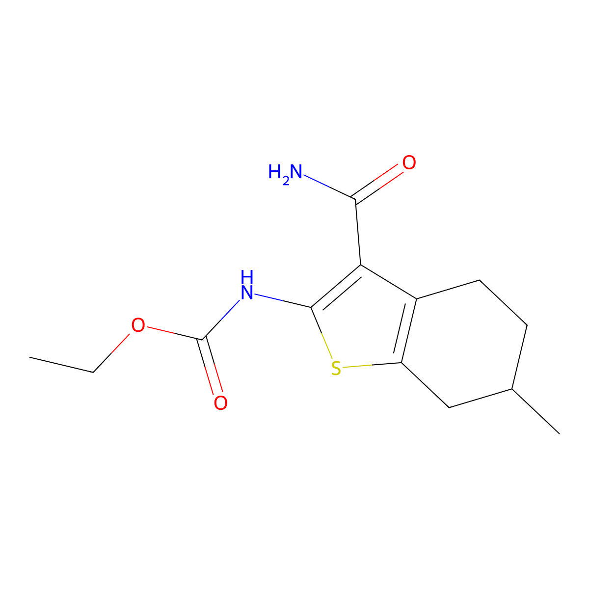 ethyl N-(3-carbamoyl-6-methyl-4,5,6,7-tetrahydro-1-benzothiophen-2-yl)carbamate molecular structure, CAS 329049-98-1