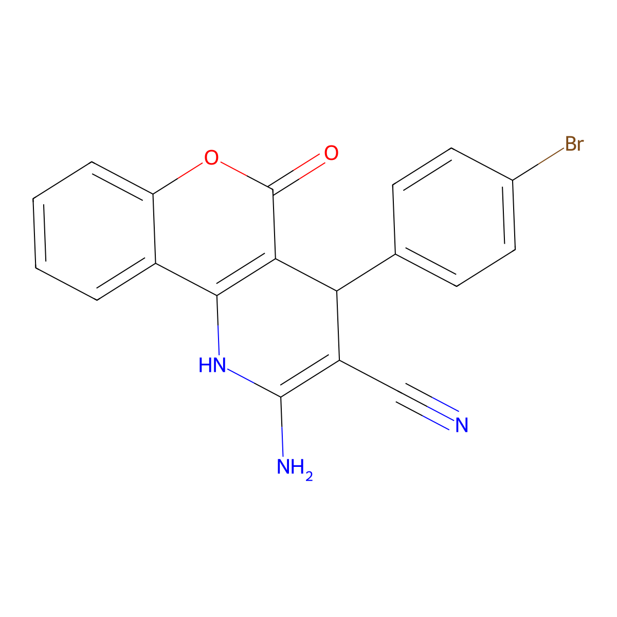2-Amino-4-(4-bromophenyl)-5-oxo-1,4-dihydro[1]benzopyrano[4,3-b]pyridine-3-carbonitrile molecular structure, CAS 329056-12-4
