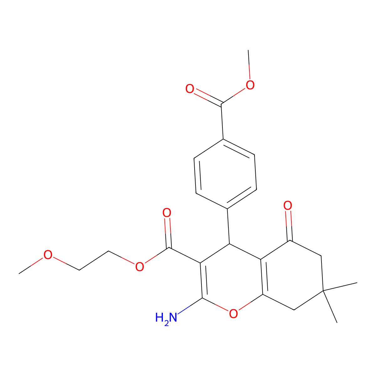 2-methoxyethyl 2-amino-4-[4-(methoxycarbonyl)phenyl]-7,7-dimethyl-5-oxo-5,6,7,8-tetrahydro-4H-chromene-3-carboxylate molecular structure, CAS 329057-47-8