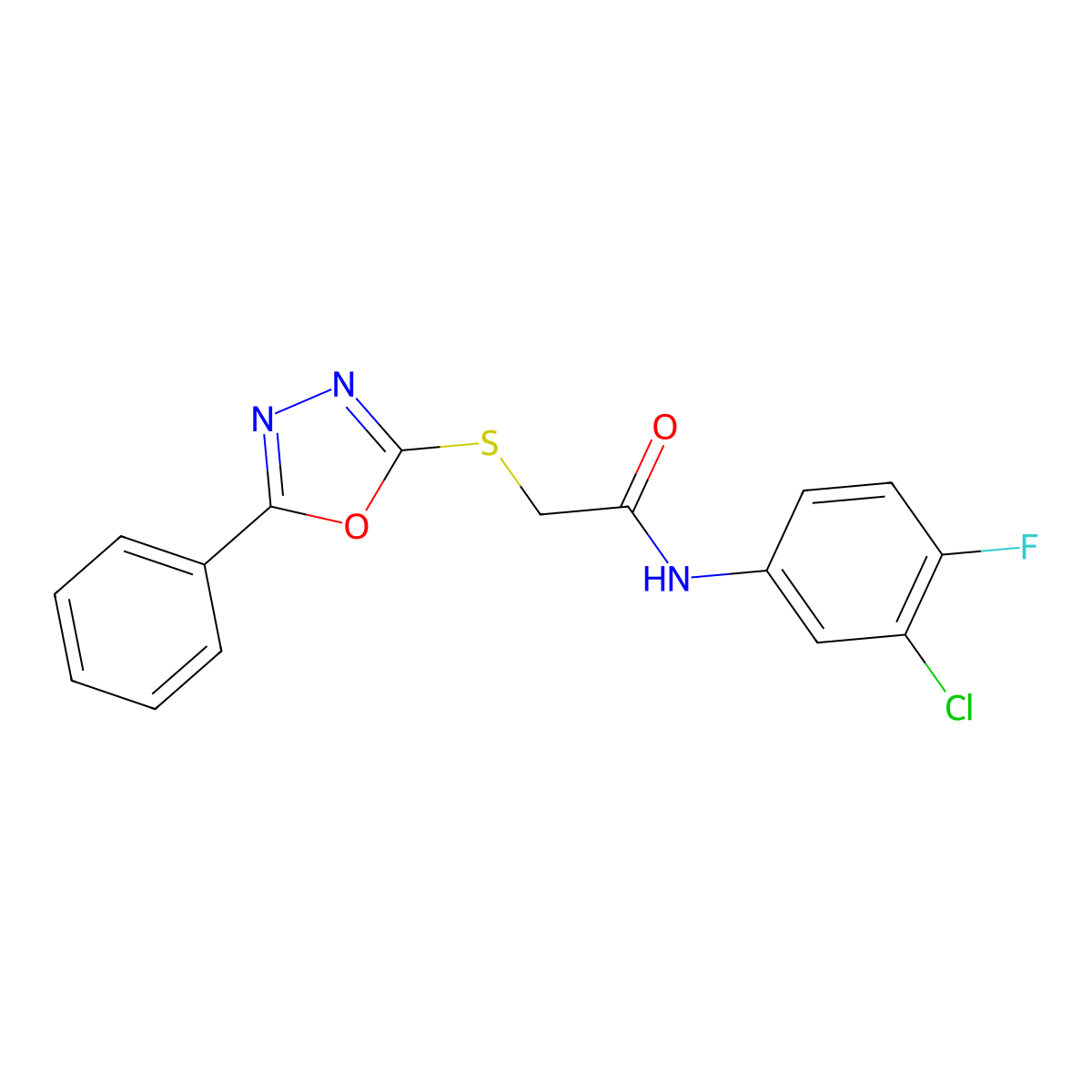 N-(3-chloro-4-fluorophenyl)-2-[(5-phenyl-1,3,4-oxadiazol-2-yl)sulfanyl]acetamide molecular structure, CAS 329058-93-7