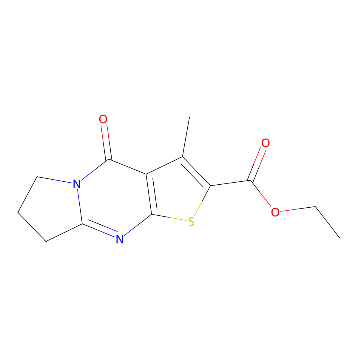 Ethyl 3-methyl-4-oxo-4,6,7,8-tetrahydropyrrolo[1,2-a]thieno[2,3-d]pyrimidine-2-carboxylate molecular structure, CAS 329059-62-3