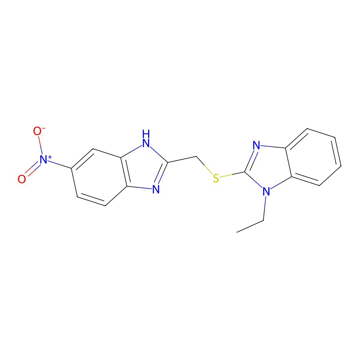 1-ethyl-2-[(6-nitro-1H-benzimidazol-2-yl)methylsulfanyl]benzimidazole molecular structure, CAS 329061-89-4