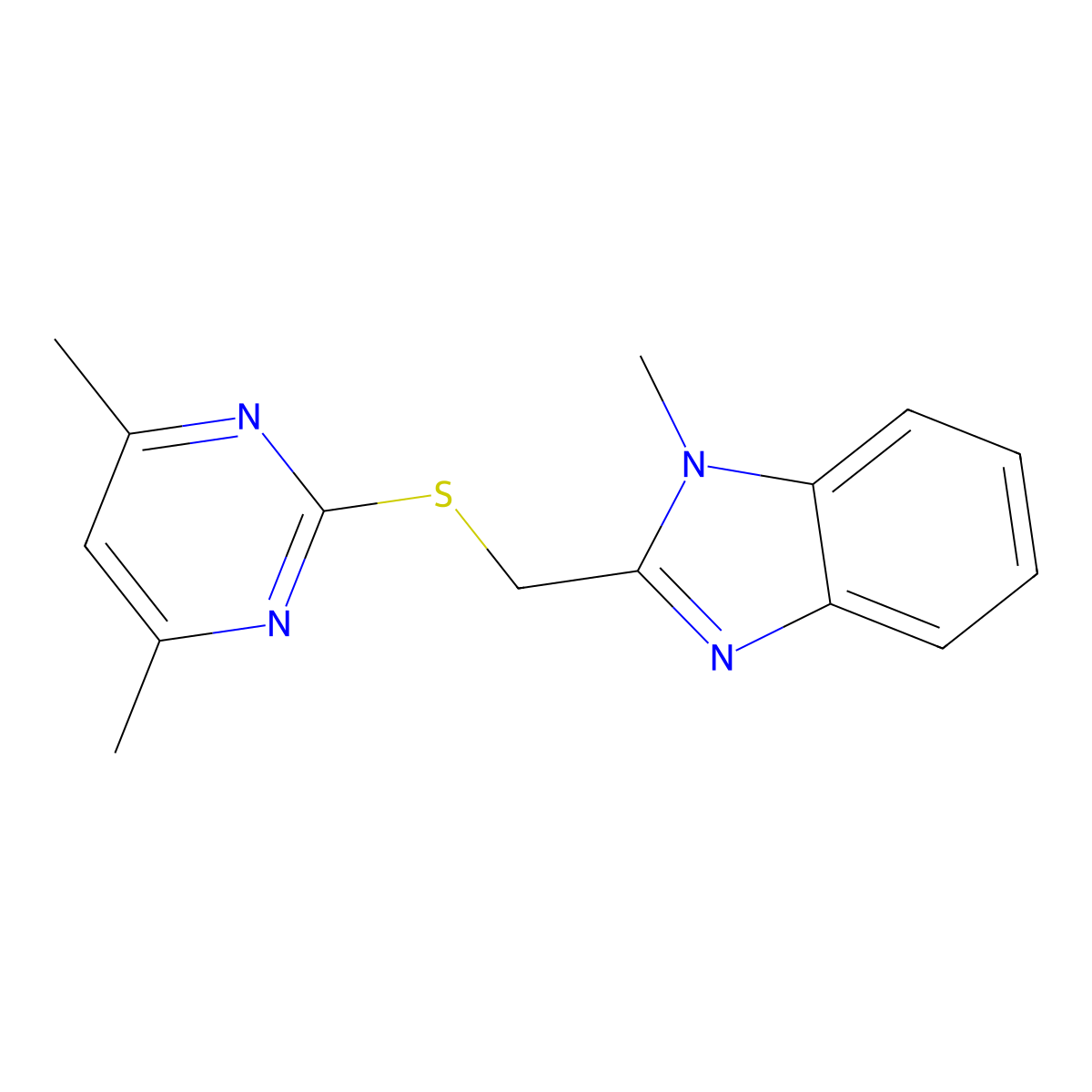 2-{[(4,6-dimethyl-2-pyrimidinyl)sulfanyl]methyl}-1-methyl-1H-benzimidazole molecular structure, CAS 329061-90-7