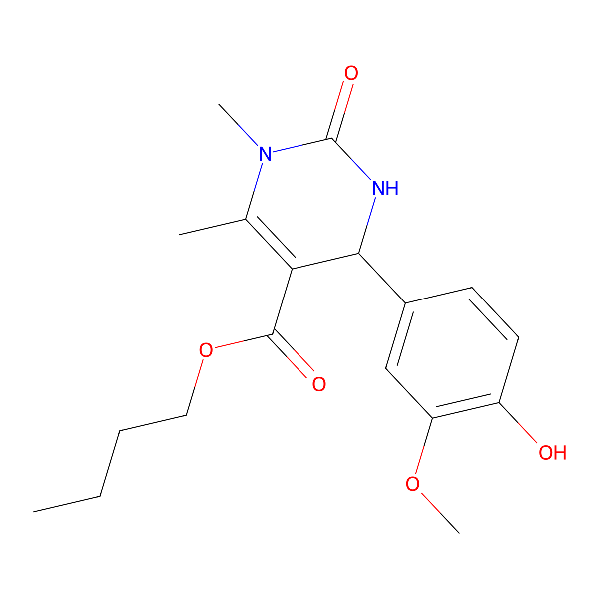 Butyl 4-(4-hydroxy-3-methoxyphenyl)-1,6-dimethyl-2-oxo-1,2,3,4-tetrahydropyrimidine-5-carboxylate molecular structure, CAS 329062-35-3