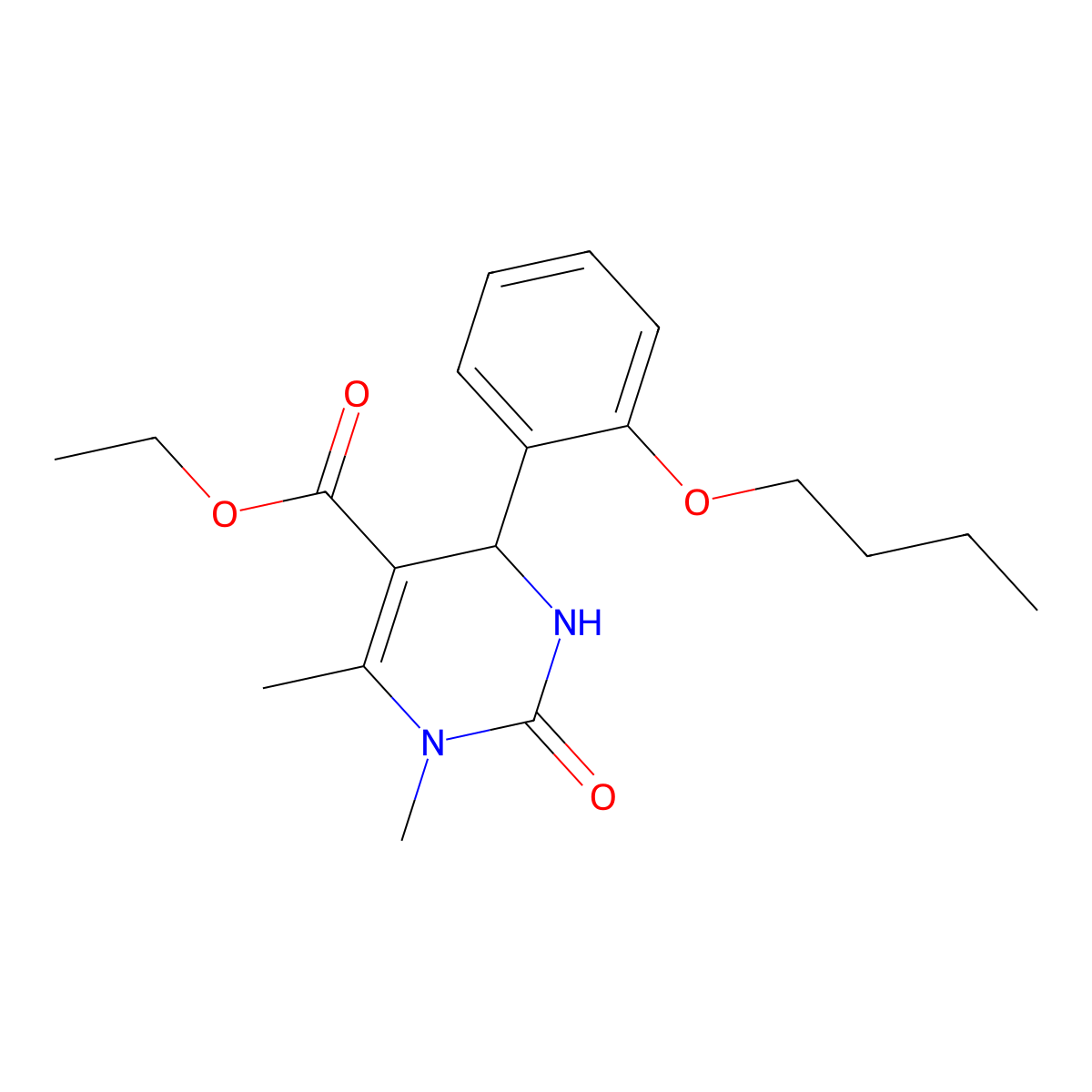 Ethyl 4-(2-butoxyphenyl)-1,6-dimethyl-2-oxo-1,2,3,4-tetrahydropyrimidine-5-carboxylate molecular structure, CAS 329062-36-4
