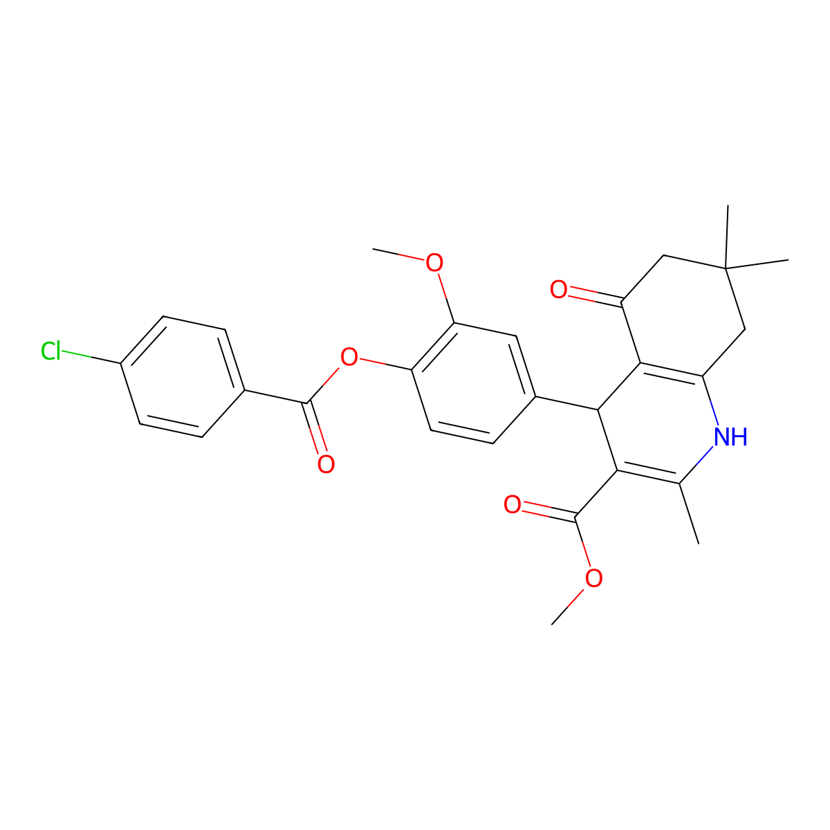 Methyl 4-(4-{[(4-chlorophenyl)carbonyl]oxy}-3-methoxyphenyl)-2,7,7-trimethyl-5-oxo-1,4,5,6,7,8-hexahydroquinoline-3-carboxylate molecular structure, CAS 329066-03-7