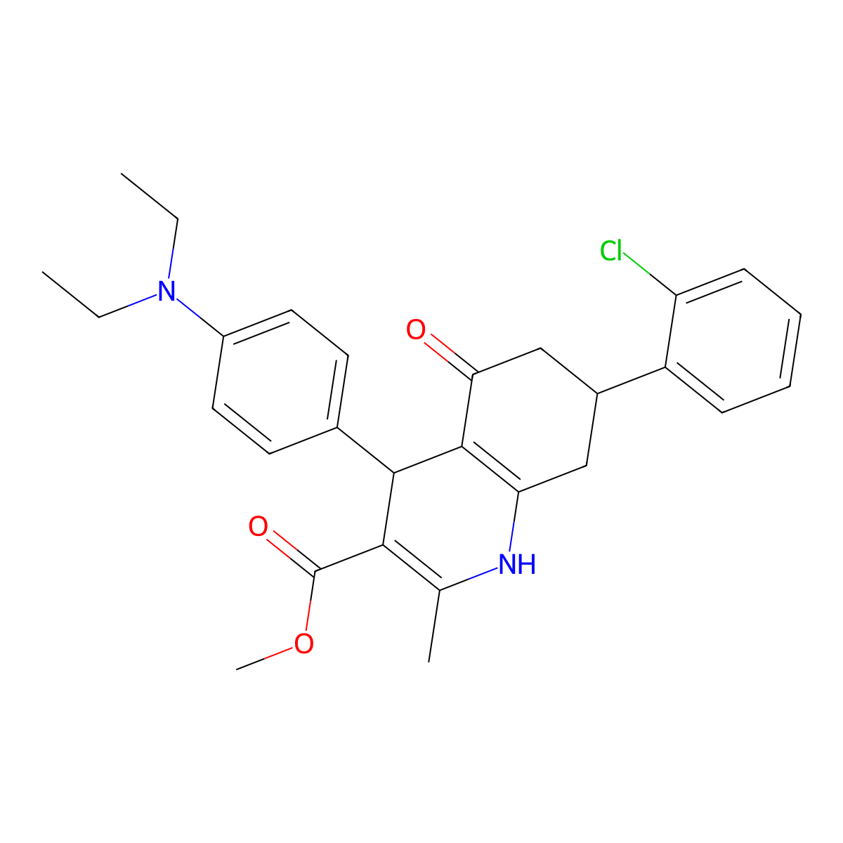 Methyl 7-(2-chlorophenyl)-4-[4-(diethylamino)phenyl]-2-methyl-5-oxo-1,4,5,6,7,8-hexahydroquinoline-3-carboxylate molecular structure, CAS 329066-04-8