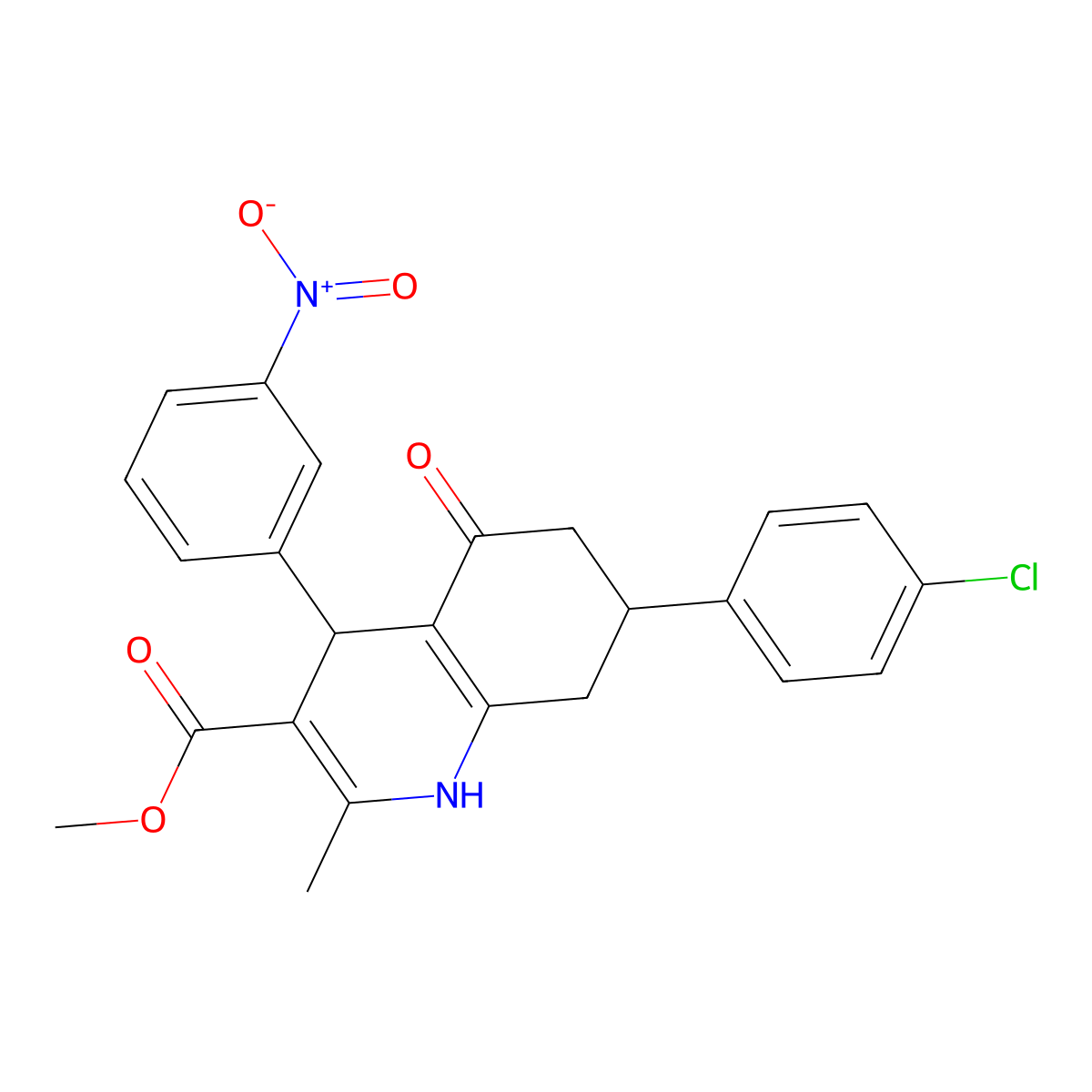 Methyl 7-(4-chlorophenyl)-2-methyl-4-(3-nitrophenyl)-5-oxo-1,4,5,6,7,8-hexahydroquinoline-3-carboxylate molecular structure, CAS 329066-22-0