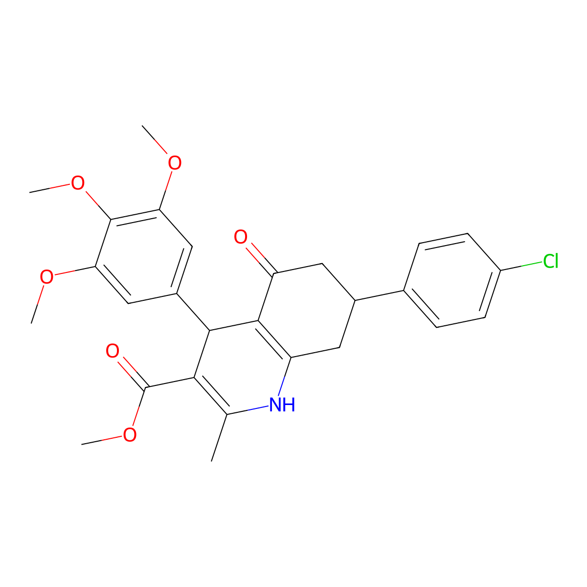 Methyl 7-(4-chlorophenyl)-2-methyl-5-oxo-4-(3,4,5-trimethoxyphenyl)-1,4,5,6,7,8-hexahydroquinoline-3-carboxylate molecular structure, CAS 329066-23-1