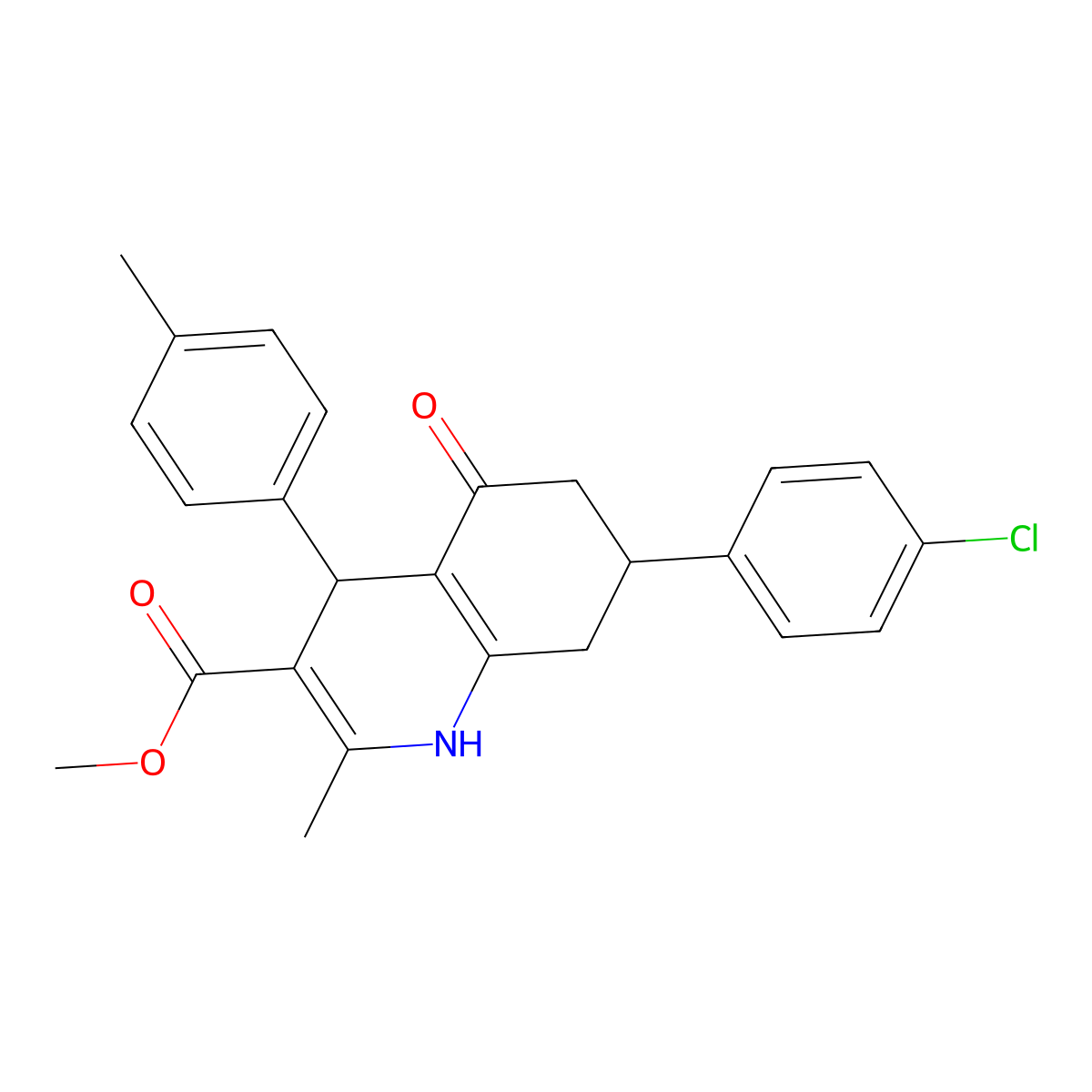 Methyl 7-(4-chlorophenyl)-2-methyl-4-(4-methylphenyl)-5-oxo-1,4,5,6,7,8-hexahydroquinoline-3-carboxylate molecular structure, CAS 329066-24-2