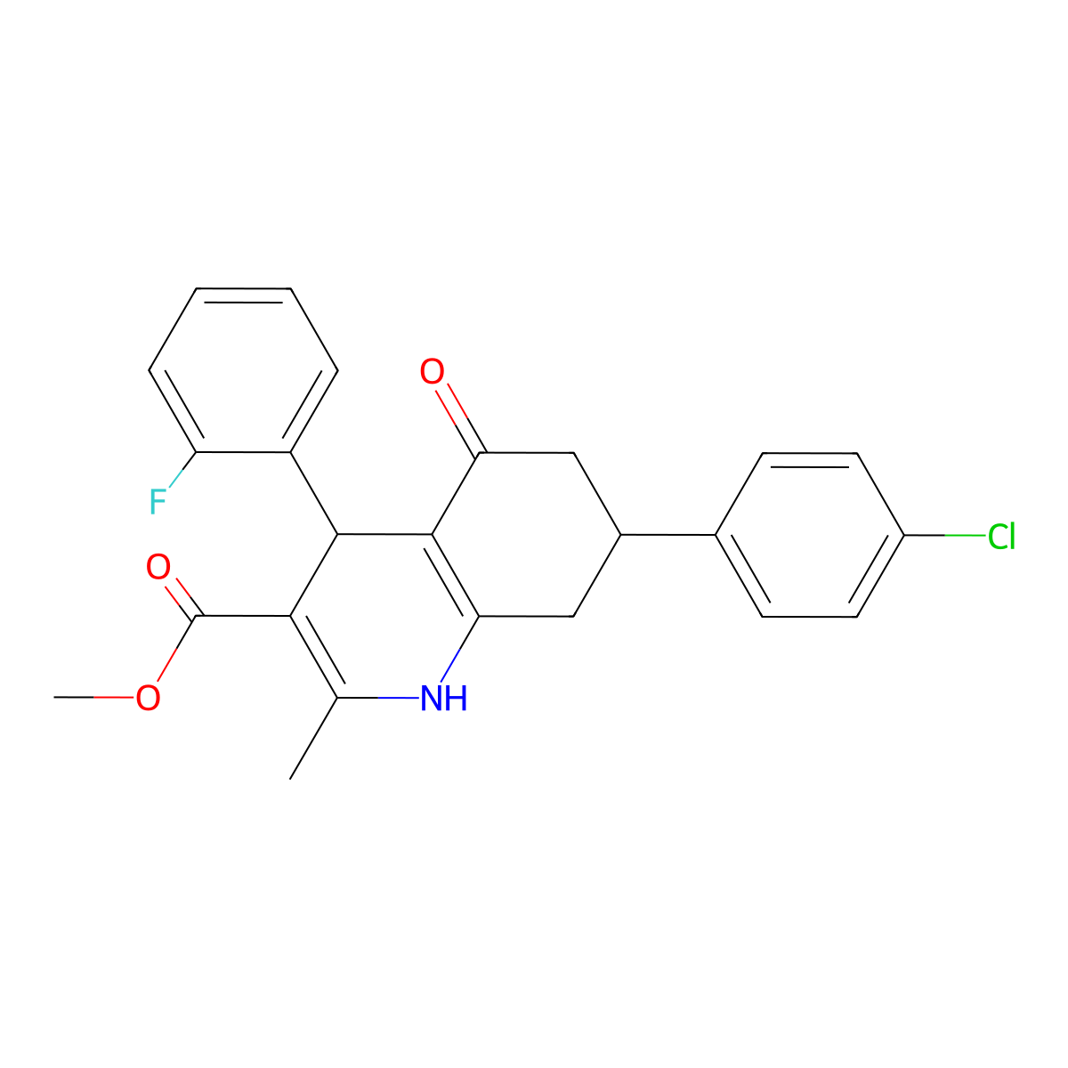 Methyl 7-(4-chlorophenyl)-4-(2-fluorophenyl)-2-methyl-5-oxo-1,4,5,6,7,8-hexahydroquinoline-3-carboxylate molecular structure, CAS 329066-27-5