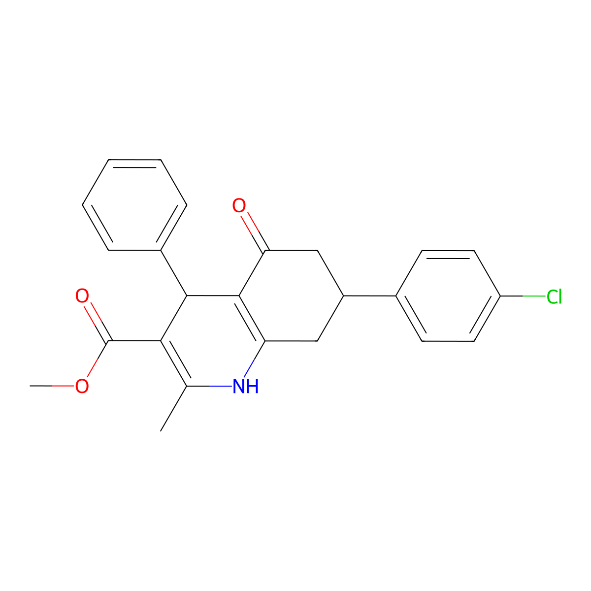 7-(4-chlorophenyl)-2-methyl-5-oxo-4-phenyl-4,6,7,8-tetrahydro-1H-quinoline-3-carboxylic acid methyl ester molecular structure, CAS 329066-30-0