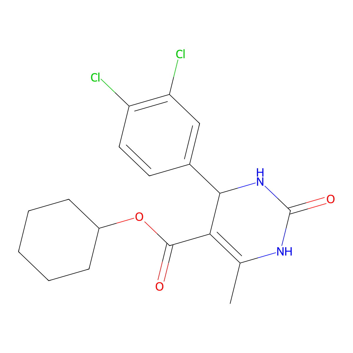 Cyclohexyl 4-(3,4-dichlorophenyl)-6-methyl-2-oxo-1,2,3,4-tetrahydropyrimidine-5-carboxylate molecular structure, CAS 329066-36-6
