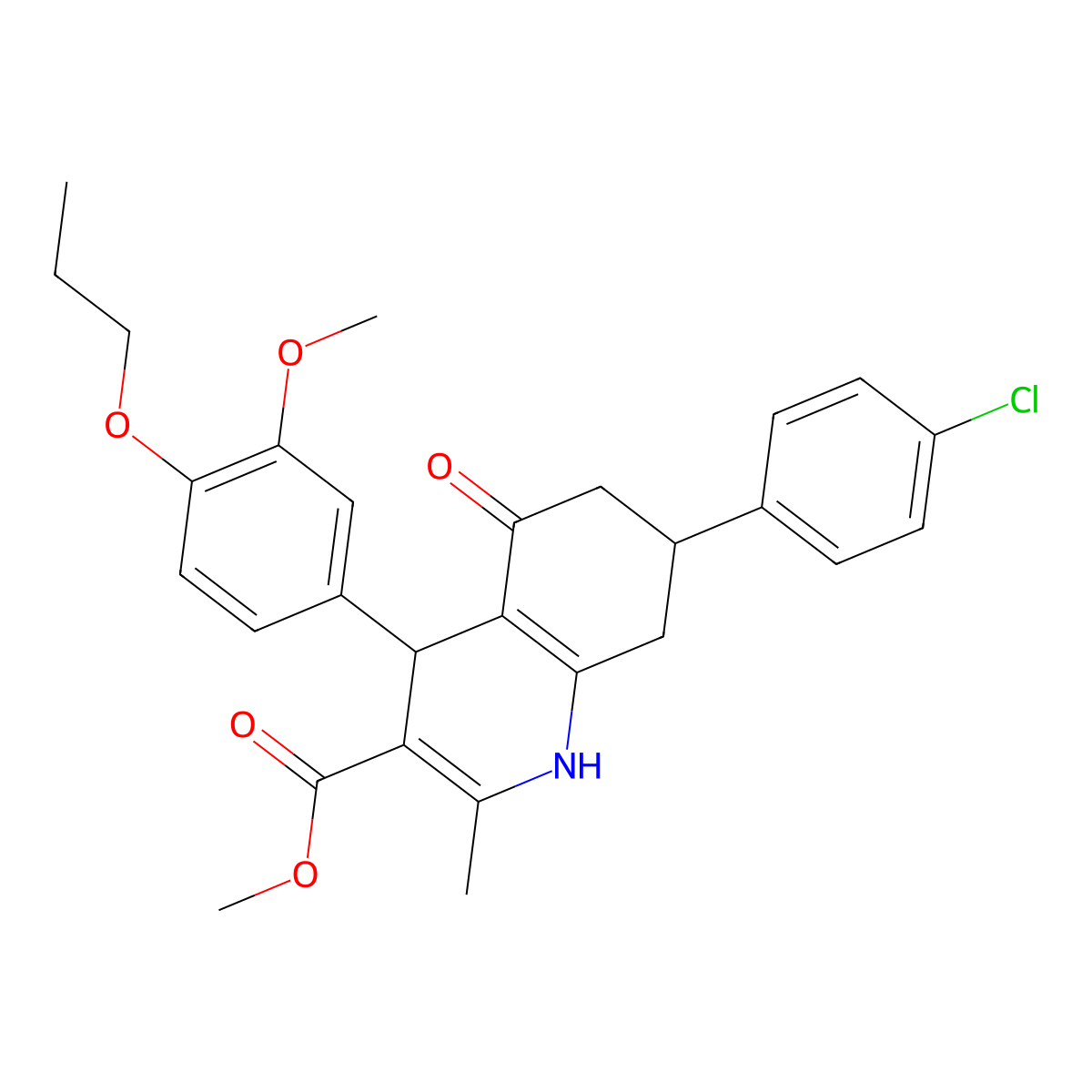 Methyl 7-(4-chlorophenyl)-4-(3-methoxy-4-propoxyphenyl)-2-methyl-5-oxo-1,4,5,6,7,8-hexahydroquinoline-3-carboxylate molecular structure, CAS 329066-38-8