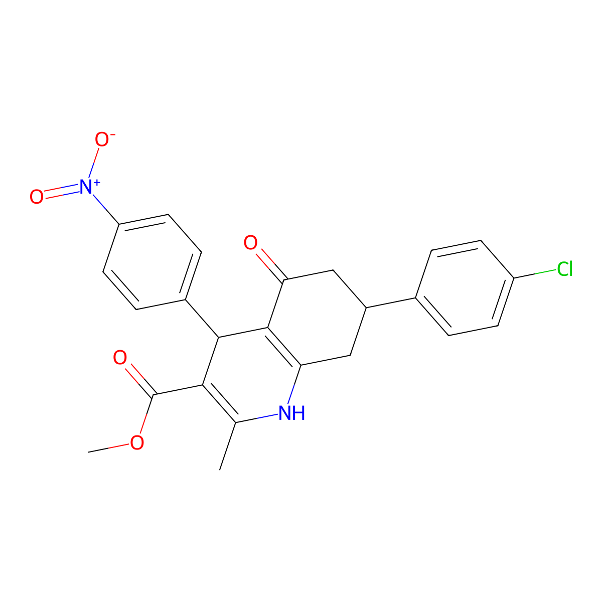 Methyl 7-(4-chlorophenyl)-2-methyl-4-(4-nitrophenyl)-5-oxo-1,4,5,6,7,8-hexahydroquinoline-3-carboxylate molecular structure, CAS 329066-45-7