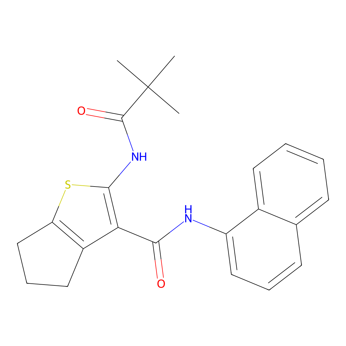 2-(2,2-dimethylpropanoylamino)-N-naphthalen-1-yl-5,6-dihydro-4H-cyclopenta[b]thiophene-3-carboxamide molecular structure, CAS 329066-73-1