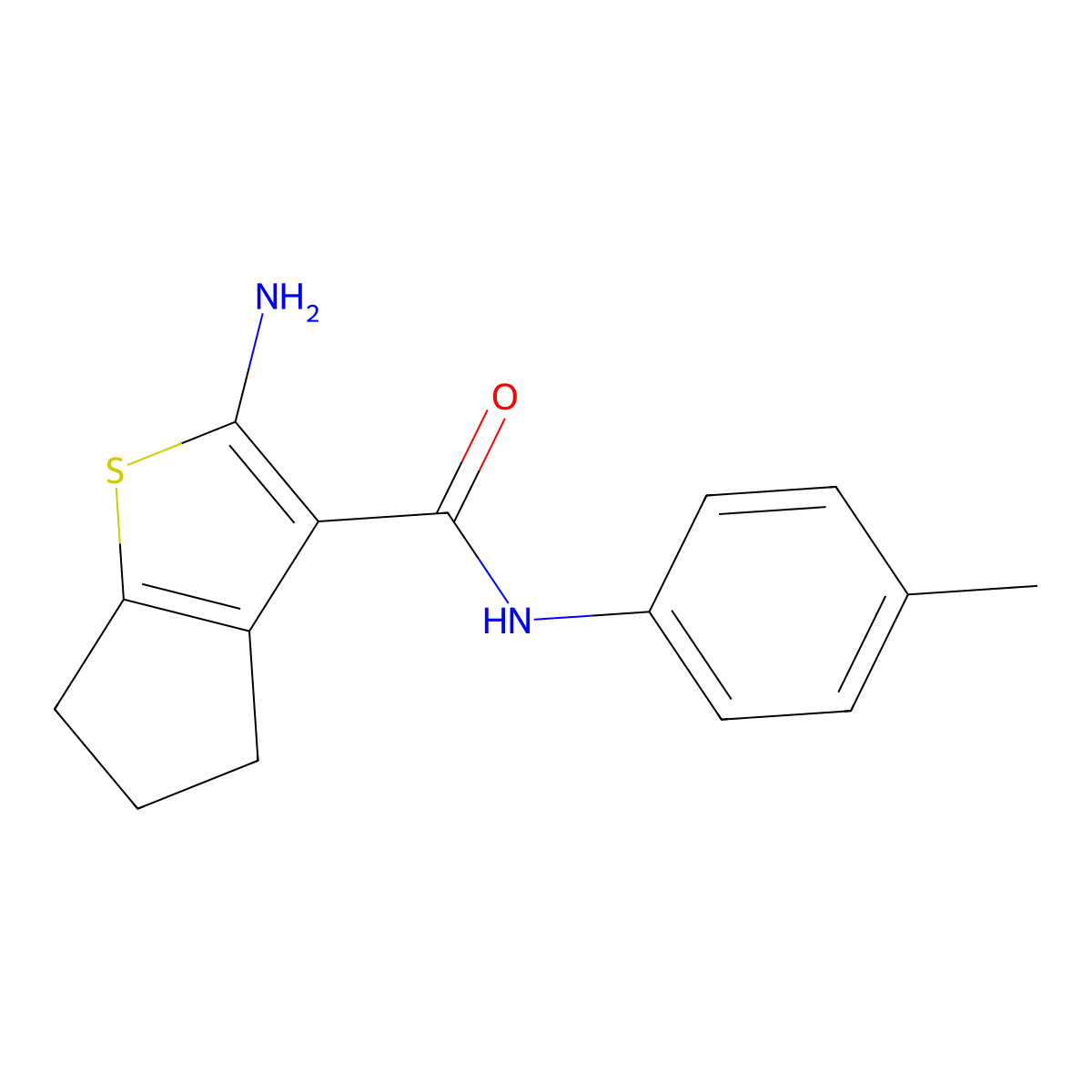2-amino-N-(4-methylphenyl)-5,6-dihydro-4H-cyclopenta[b]thiophene-3-carboxamide molecular structure, CAS 329066-87-7