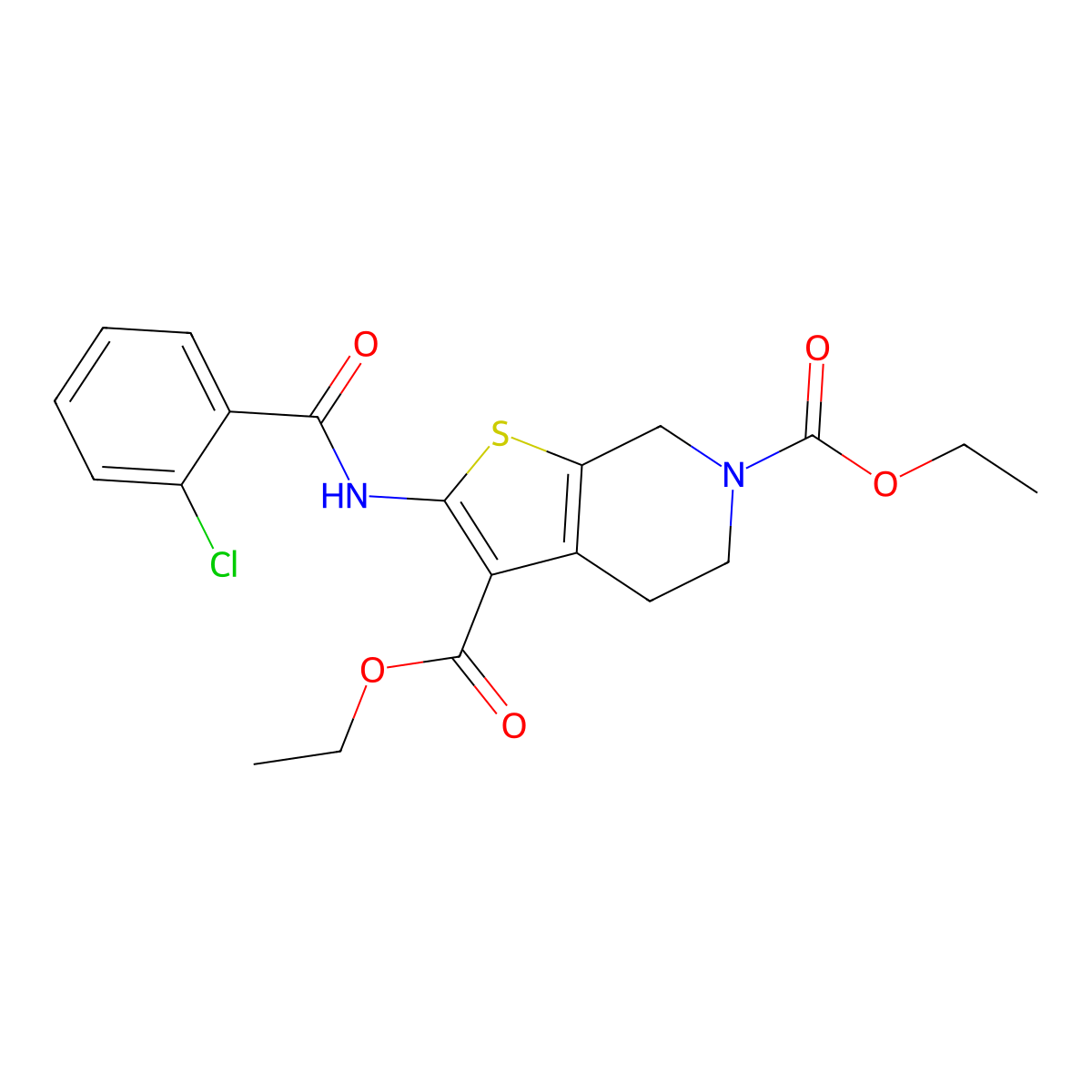 diethyl 2-(2-chlorobenzamido)-4,5-dihydrothieno[2,3-c]pyridine-3,6(7H)-dicarboxylate molecular structure, CAS 329066-88-8