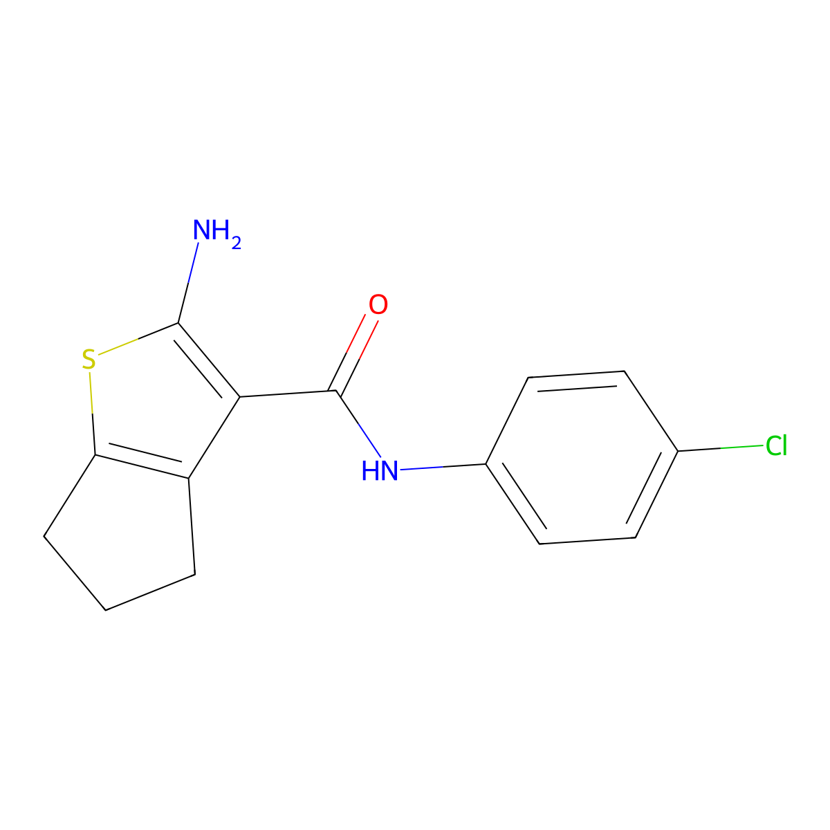 2-amino-N-(4-chlorophenyl)-5,6-dihydro-4H-cyclopenta[b]thiophene-3-carboxamide molecular structure, CAS 329066-94-6