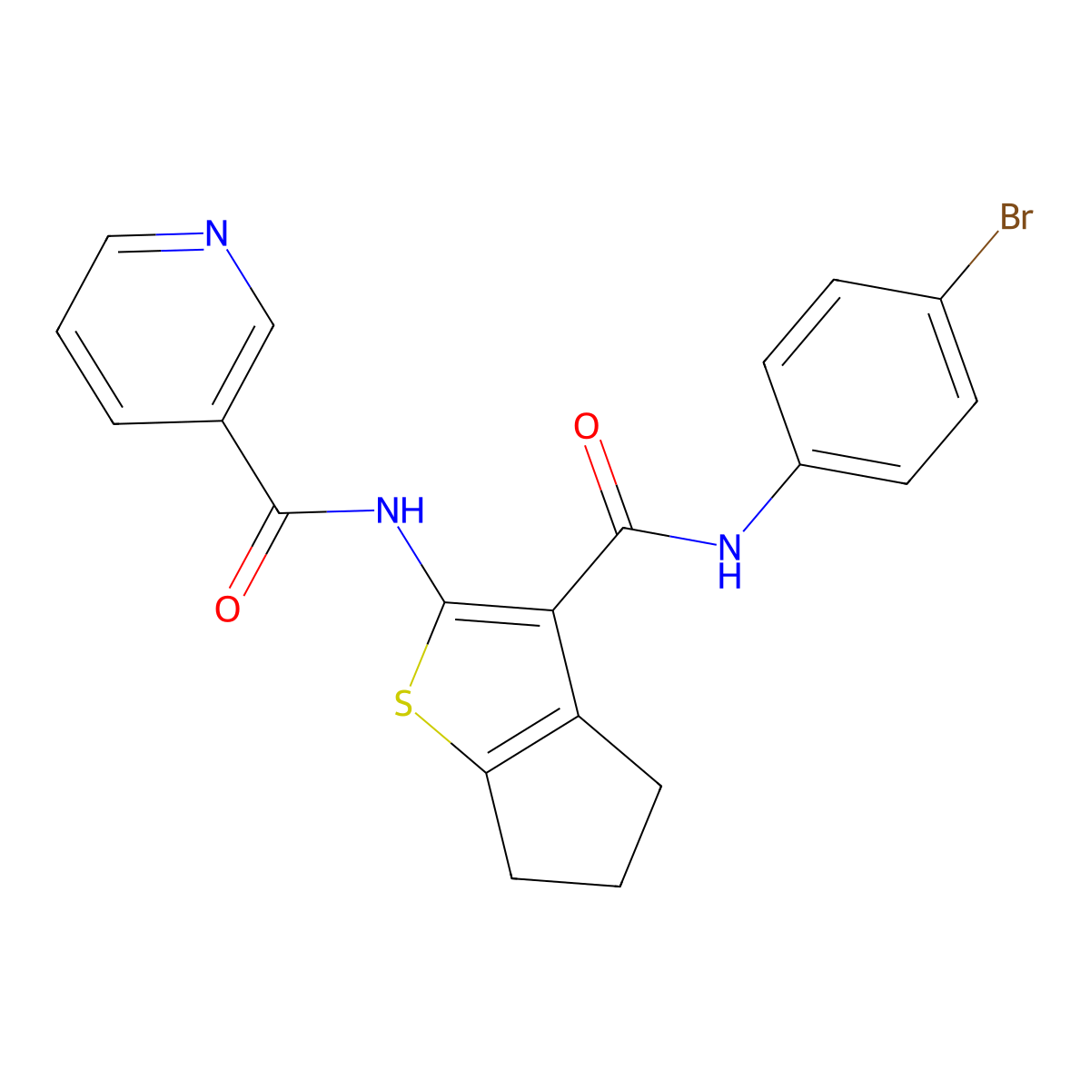 N-[3-[(4-bromophenyl)carbamoyl]-5,6-dihydro-4H-cyclopenta[b]thiophen-2-yl]pyridine-3-carboxamide molecular structure, CAS 329066-98-0