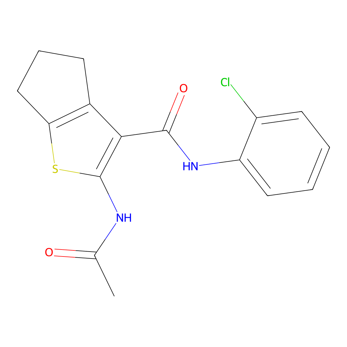 2-acetamido-N-(2-chlorophenyl)-5,6-dihydro-4H-cyclopenta[b]thiophene-3-carboxamide molecular structure, CAS 329067-01-8