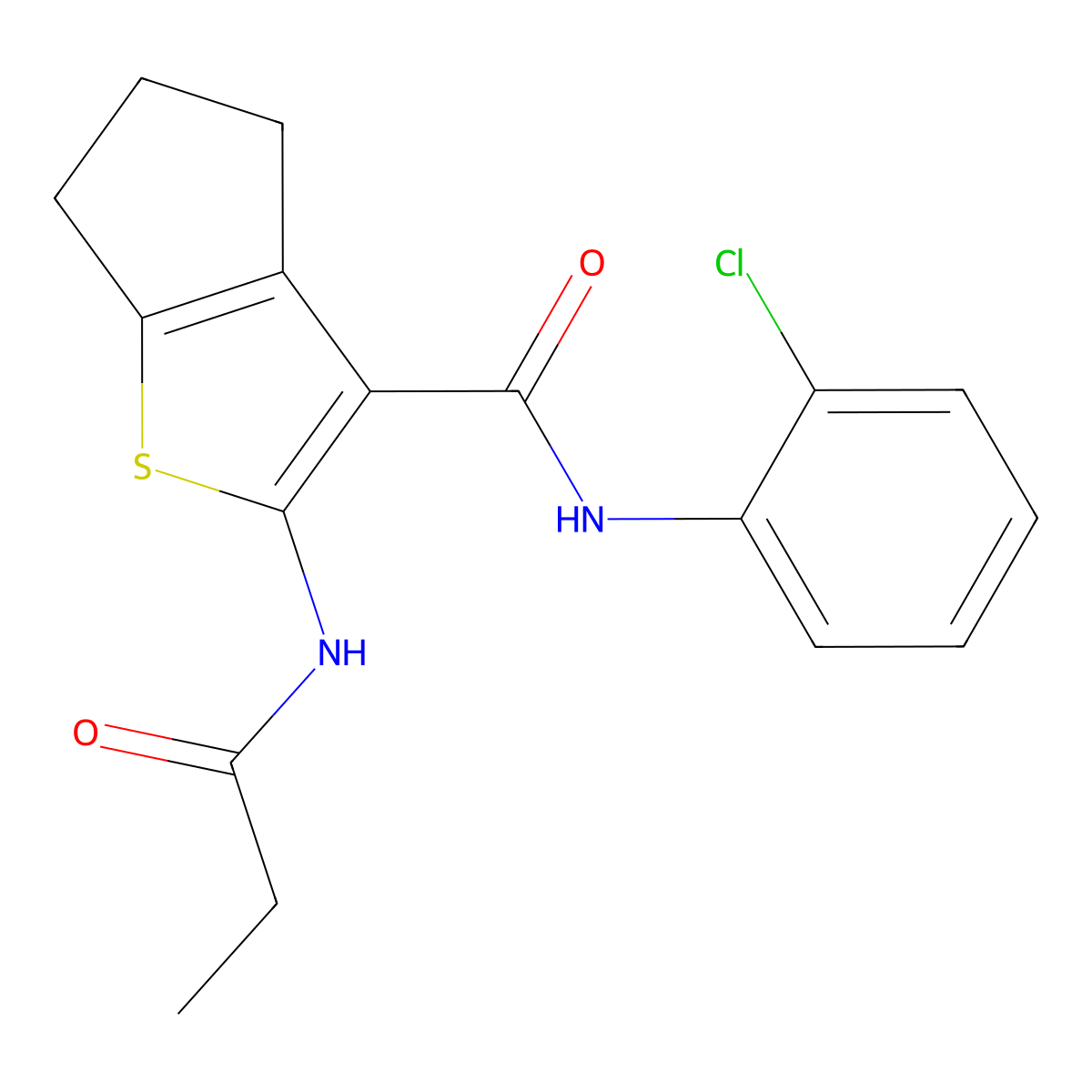 N-(2-chlorophenyl)-2-(propanoylamino)-5,6-dihydro-4H-cyclopenta[b]thiophene-3-carboxamide molecular structure, CAS 329067-02-9