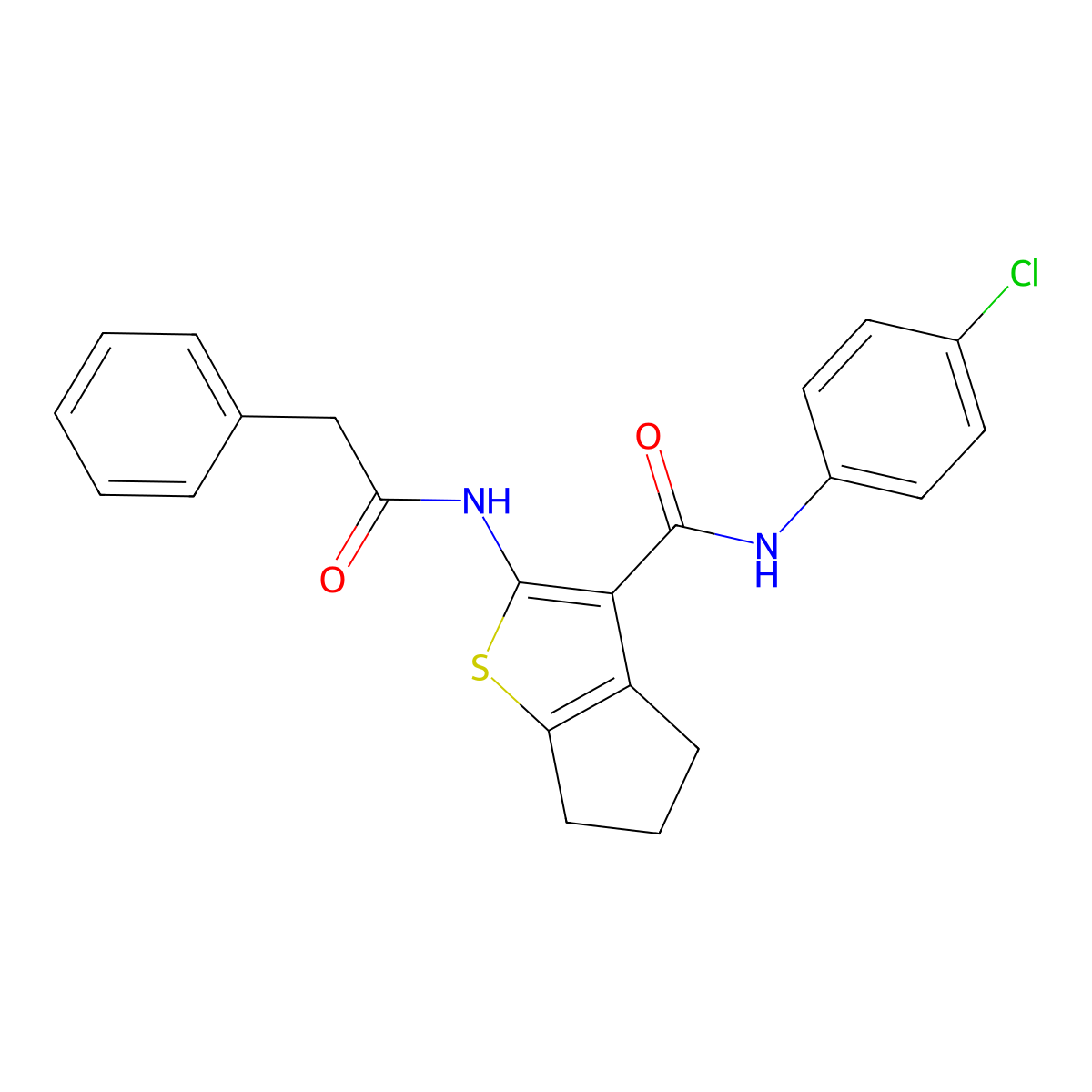 N-(4-chlorophenyl)-2-[(2-phenylacetyl)amino]-5,6-dihydro-4H-cyclopenta[b]thiophene-3-carboxamide molecular structure, CAS 329067-04-1