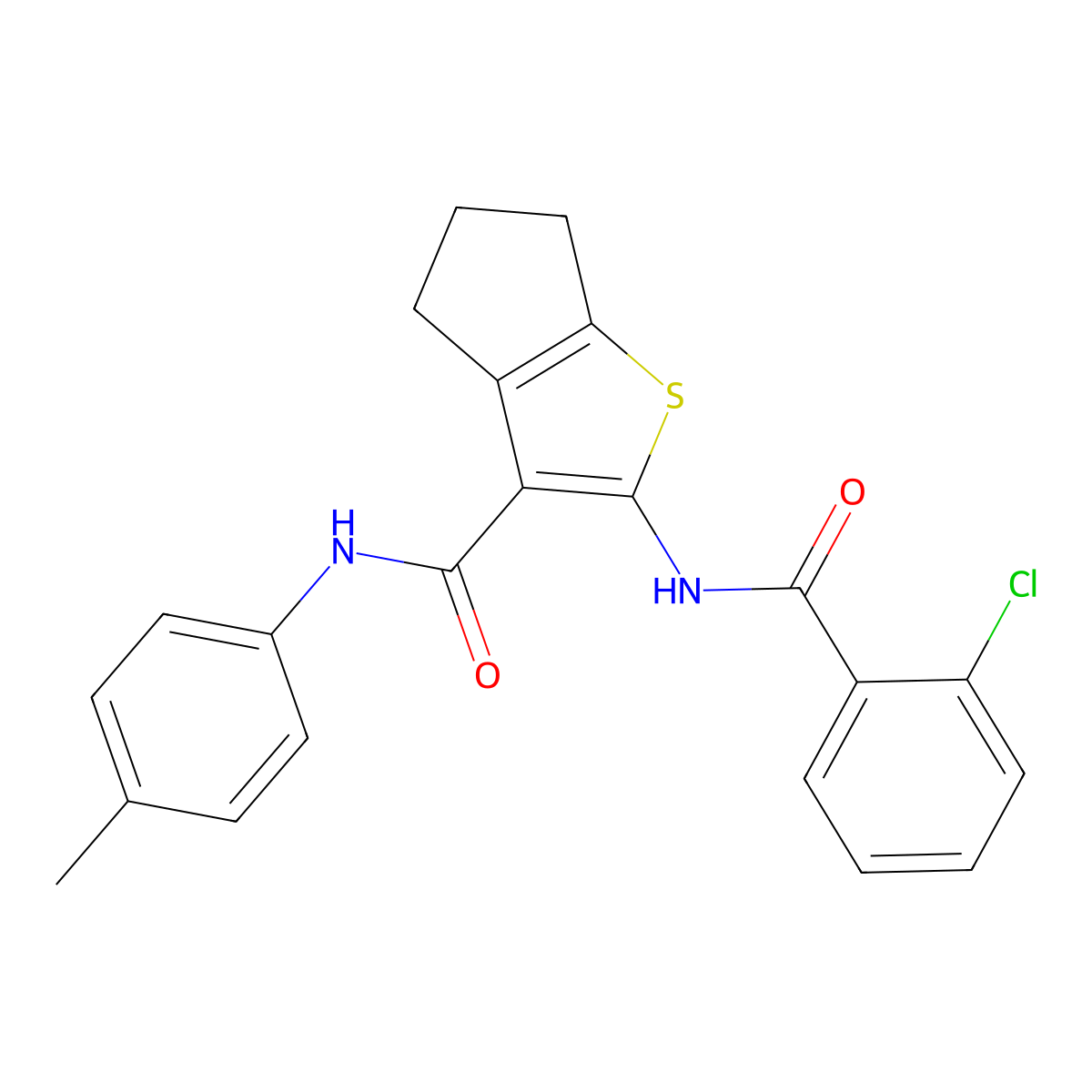 2-[(2-chlorobenzoyl)amino]-N-(4-methylphenyl)-5,6-dihydro-4H-cyclopenta[b]thiophene-3-carboxamide molecular structure, CAS 329067-08-5