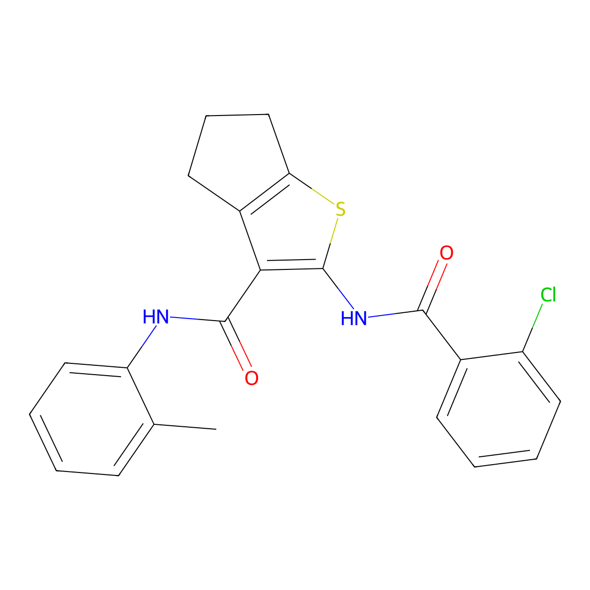2-[(2-chlorobenzoyl)amino]-N-(2-methylphenyl)-5,6-dihydro-4H-cyclopenta[b]thiophene-3-carboxamide molecular structure, CAS 329067-10-9