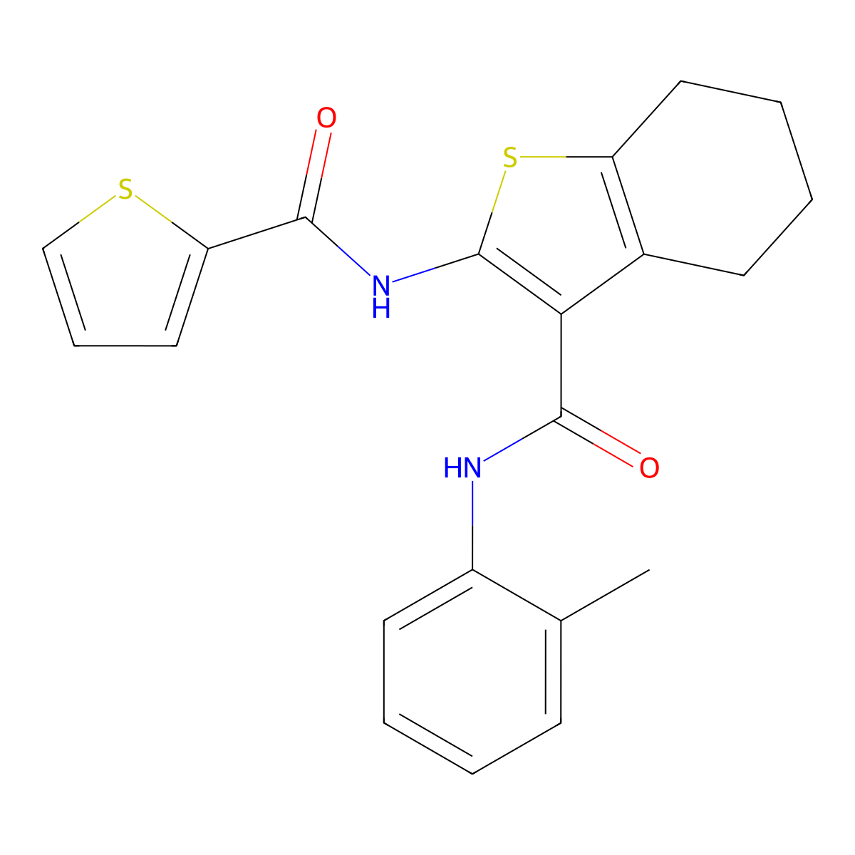 N-(2-methylphenyl)-2-[(2-thienylcarbonyl)amino]-4,5,6,7-tetrahydro-1-benzothiophene-3-carboxamide molecular structure, CAS 329067-28-9