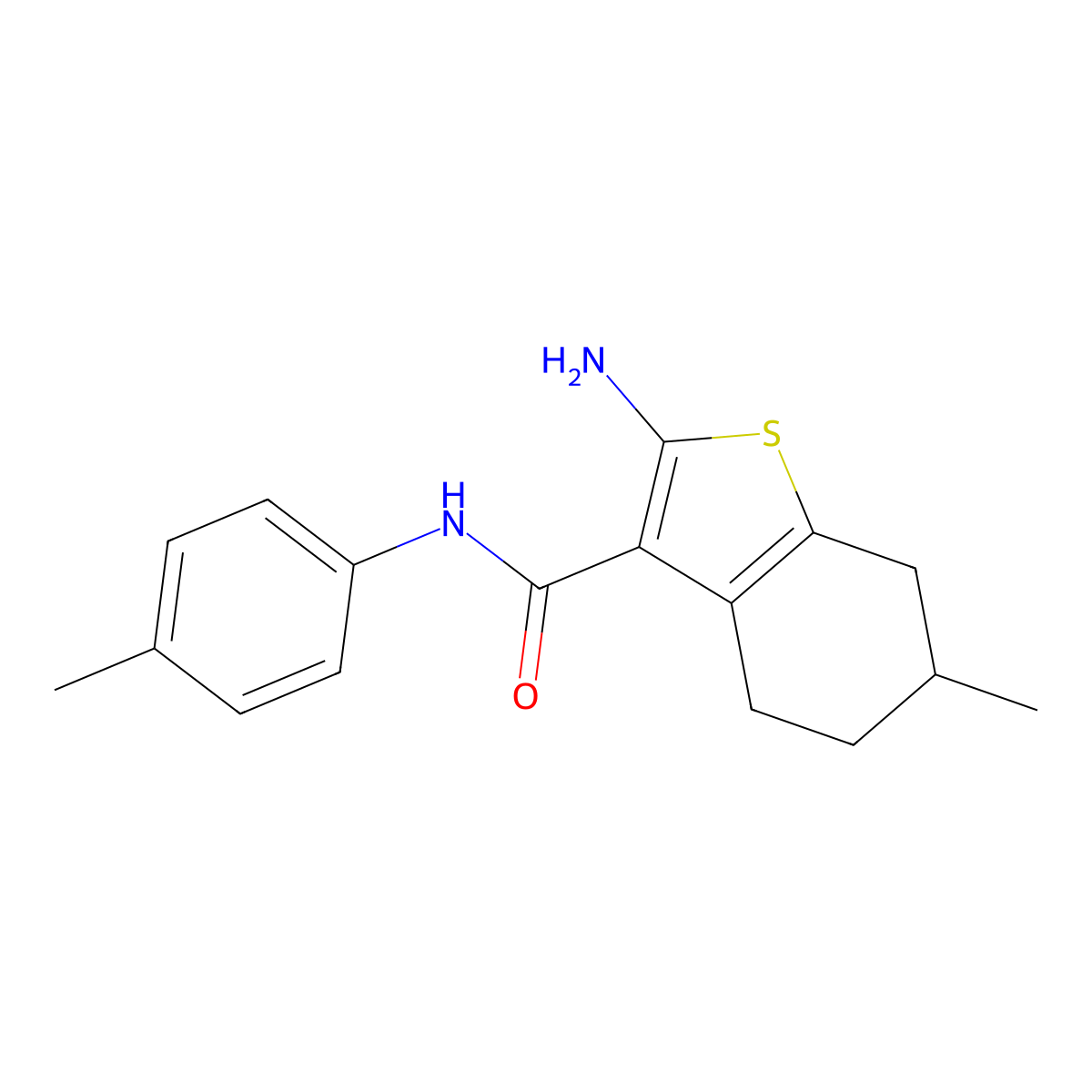 2-amino-6-methyl-N-(4-methylphenyl)-4,5,6,7-tetrahydro-1-benzothiophene-3-carboxamide molecular structure, CAS 329067-63-2