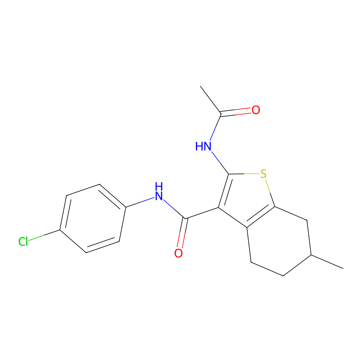 2-(acetylamino)-N-(4-chlorophenyl)-6-methyl-4,5,6,7-tetrahydro-1-benzothiophene-3-carboxamide molecular structure, CAS 329067-65-4