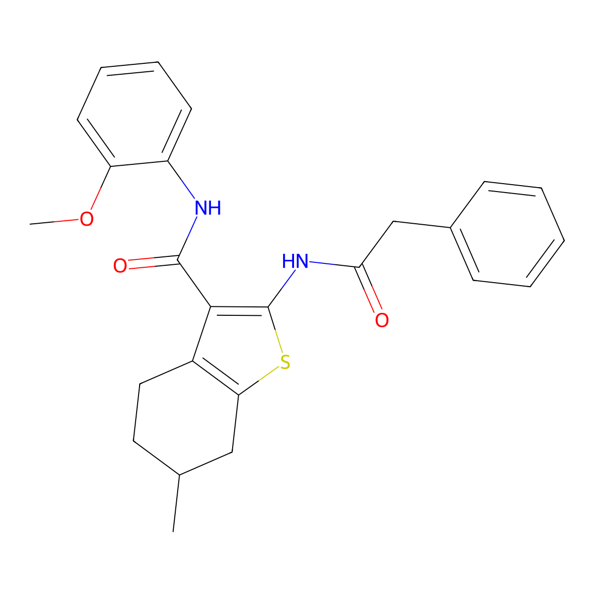 N-(2-methoxyphenyl)-6-methyl-2-[(2-phenylacetyl)amino]-4,5,6,7-tetrahydro-1-benzothiophene-3-carboxamide molecular structure, CAS 329067-69-8
