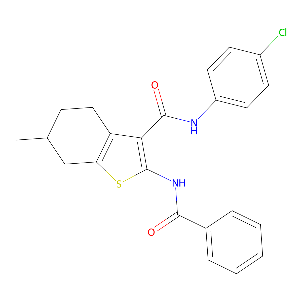 2-benzamido-N-(4-chlorophenyl)-6-methyl-4,5,6,7-tetrahydro-1-benzothiophene-3-carboxamide molecular structure, CAS 329067-70-1
