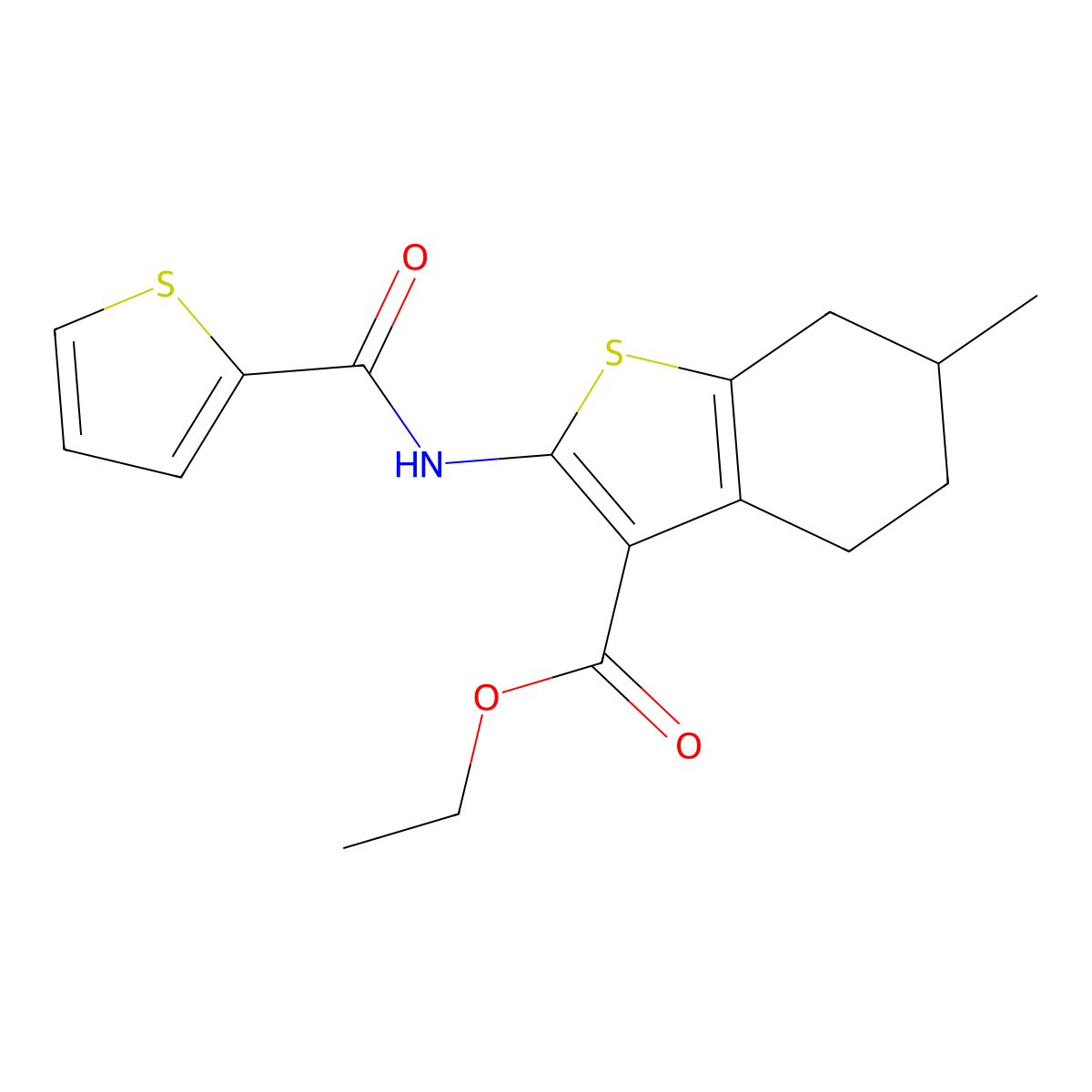 Ethyl 6-methyl-2-(thiophene-2-carboxamido)-4,5,6,7-tetrahydrobenzo[b]thiophene-3-carboxylate molecular structure, CAS 329067-74-5