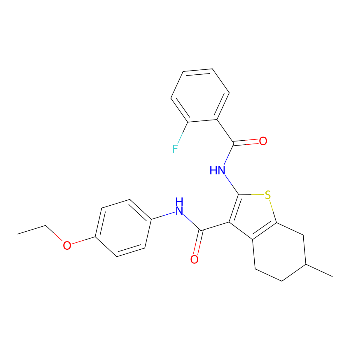 N-(4-ethoxyphenyl)-2-[(2-fluorobenzoyl)amino]-6-methyl-4,5,6,7-tetrahydro-1-benzothiophene-3-carboxamide molecular structure, CAS 329067-77-8