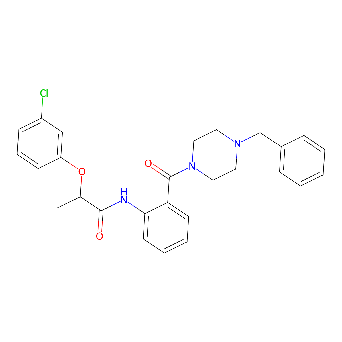N-[2-(4-benzylpiperazine-1-carbonyl)phenyl]-2-(3-chlorophenoxy)propanamide molecular structure, CAS 329068-14-6