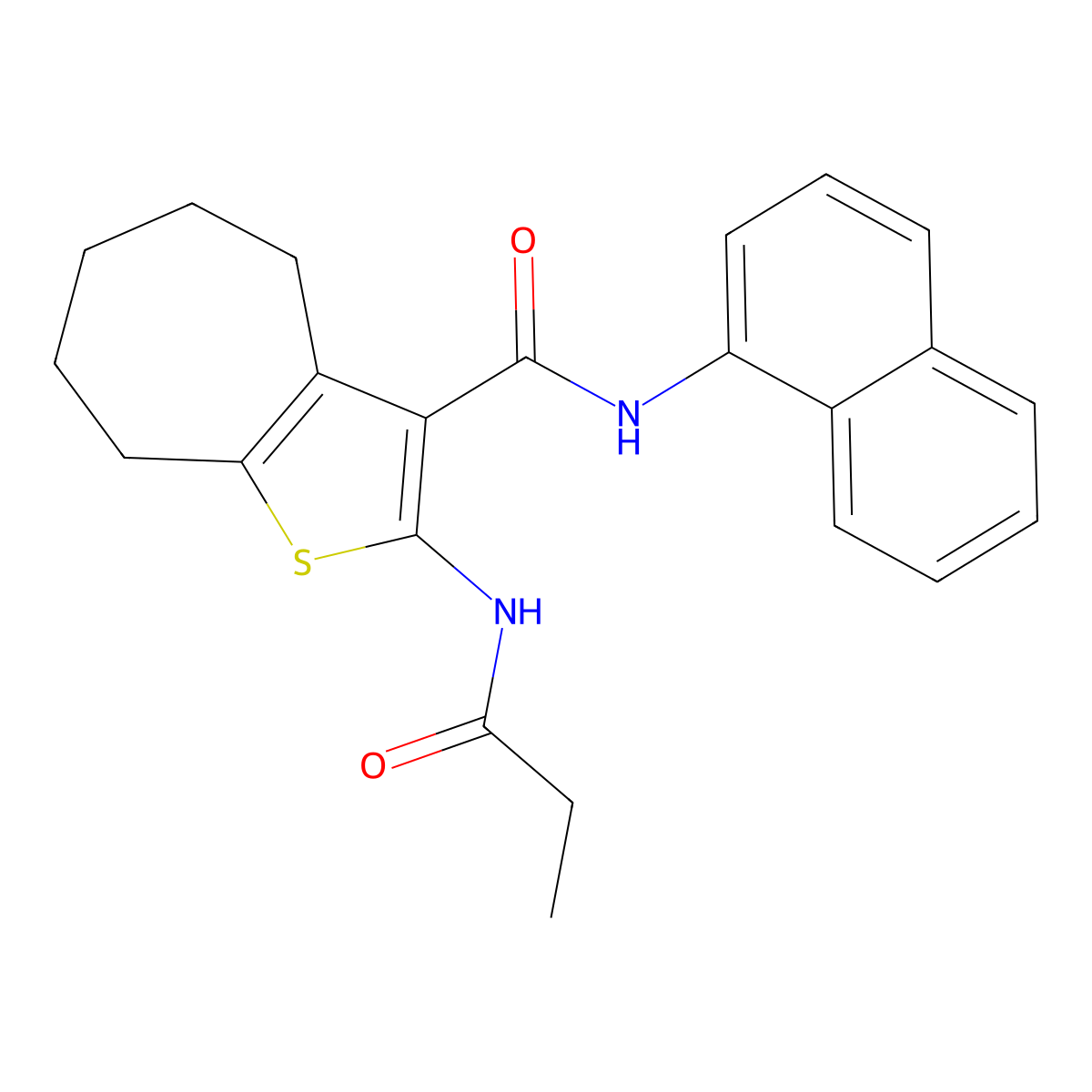 N-naphthalen-1-yl-2-(propanoylamino)-5,6,7,8-tetrahydro-4H-cyclohepta[b]thiophene-3-carboxamide molecular structure, CAS 329068-16-8