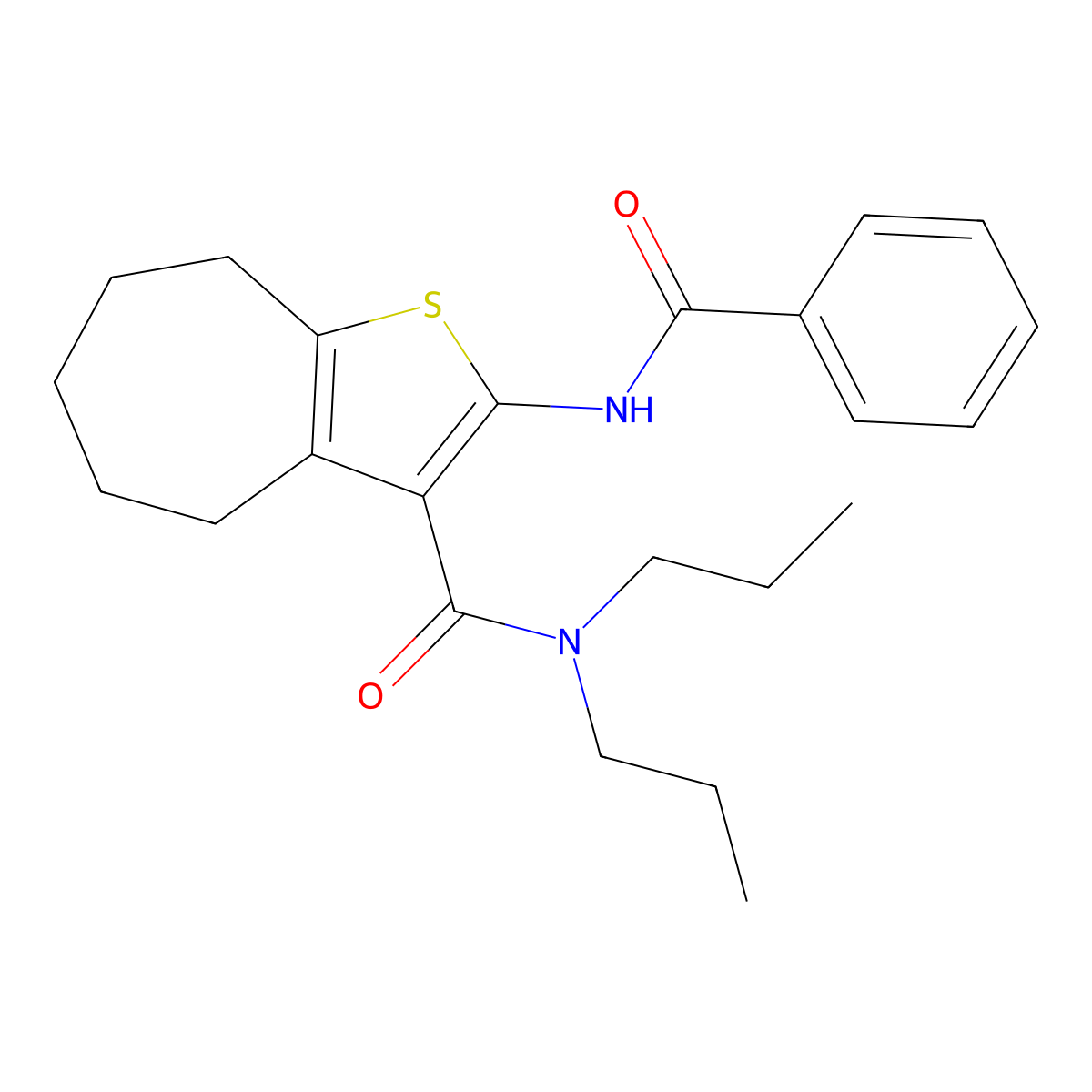 2-benzamido-N,N-dipropyl-5,6,7,8-tetrahydro-4H-cyclohepta[b]thiophene-3-carboxamide molecular structure, CAS 329068-21-5