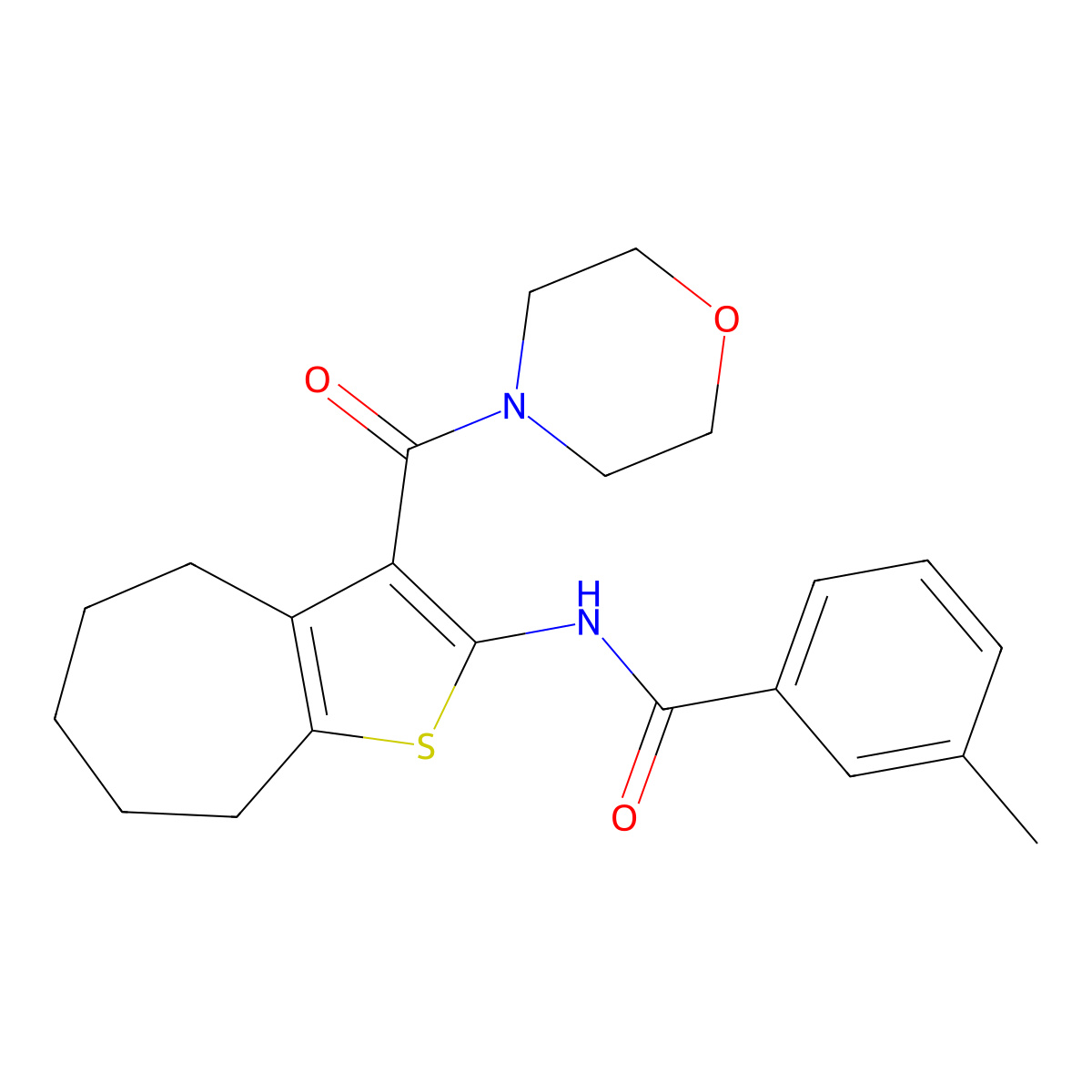 3-methyl-N-[3-(morpholine-4-carbonyl)-5,6,7,8-tetrahydro-4H-cyclohepta[b]thiophen-2-yl]benzamide molecular structure, CAS 329068-25-9